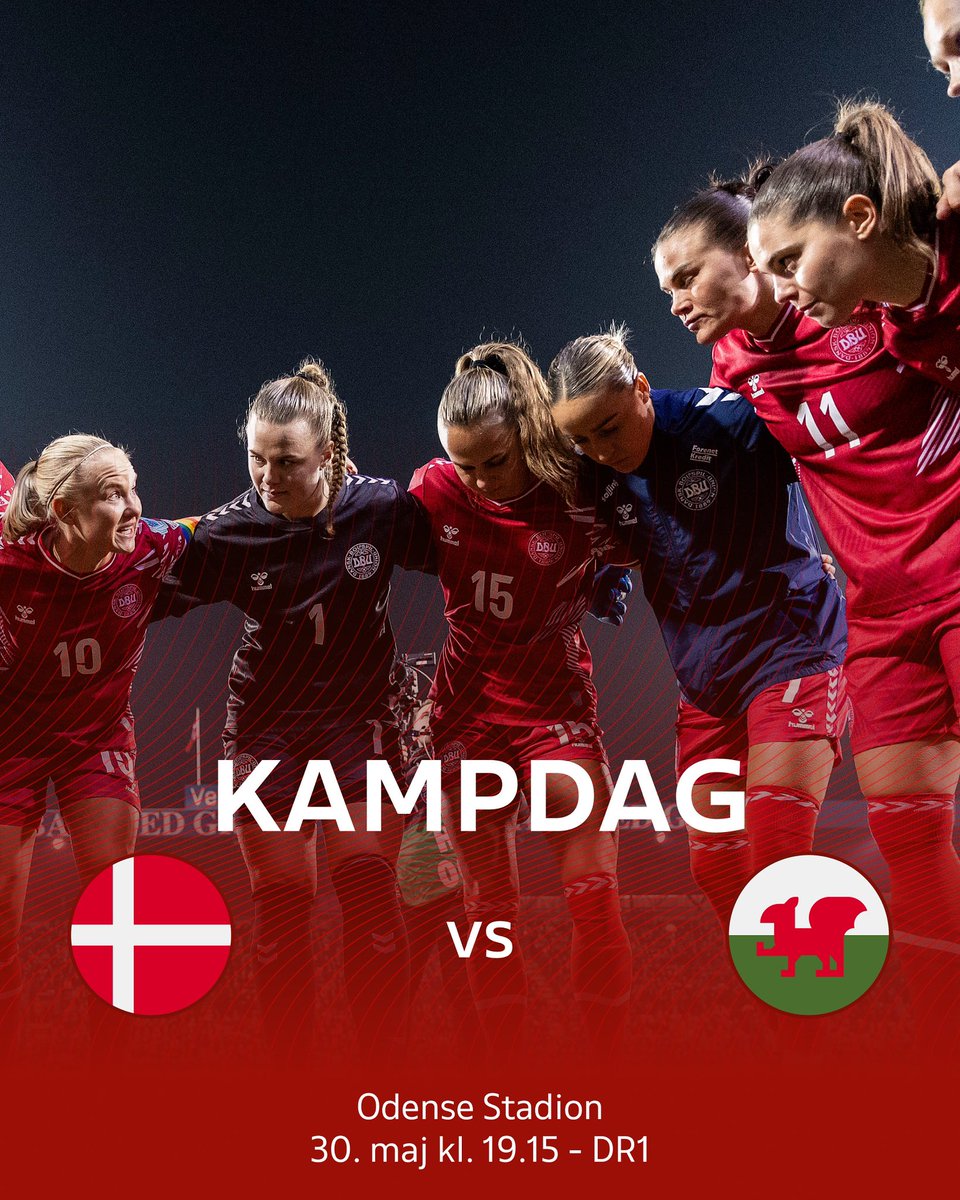 𝗞𝗔𝗠𝗣𝗗𝗔𝗚 for Kvindelandsholdet 🇩🇰-🏴󠁧󠁢󠁷󠁬󠁳󠁿

I aften spiller vi for endnu en sejr mod Wales i Nations League.

🏟️ Odense Stadion
⏱️ 19.15
📺 @dr1tv 
🎟️ billet.dbu.dk / link i bio

Kom så, Danmark! 👊

#ForDanmark #UWNL
