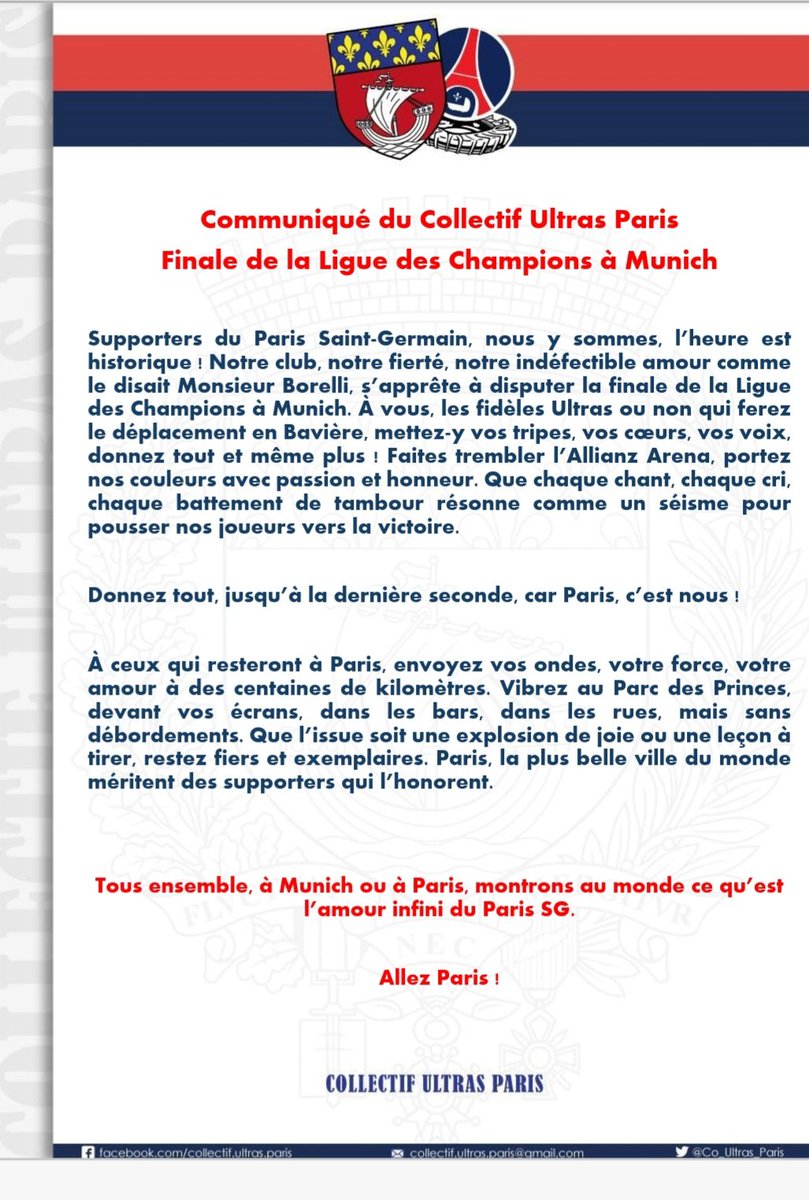 Communiqué du 30 mai 2025.

Ensemble nous sommes invincibles !!

Allez Paris SG !!!!