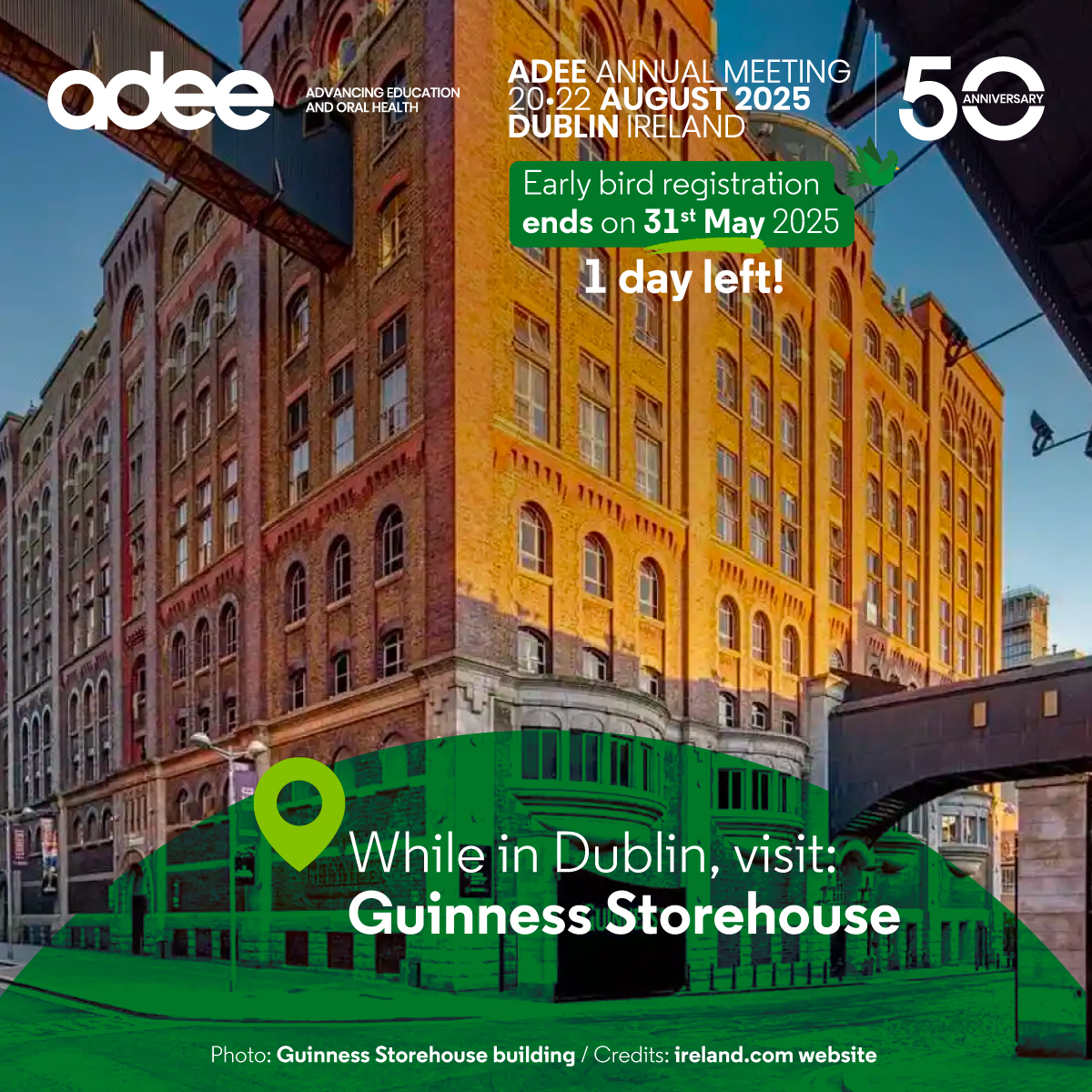 Join us in Dublin for the #adeeAnnualMeeting – it’s our 50th anniversary! While you're here, enjoy a pint at the Guinness Storehouse and a panoramic view of the city from the Gravity Bar. Register now: adee.org/annual-meeting…
📍 guinness-storehouse.com/en
📍 ireland.com/en-us/things-t…