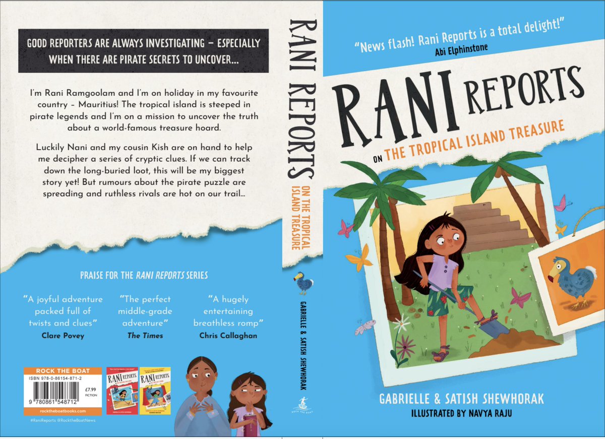 Here's <a href="/navyarajuart/">Navya Raju</a>'s cover of Rani Reports on the Tropical Island Treasure! Set on Mauritius (<a href="/asianastroboy/">Satish</a>'s parents' birthplace) and full of facts on pirates, cryptography, colonialism +geological &amp; evolutionary wonders. Preorders gratefully received! amazon.co.uk/Rani-Reports-T…