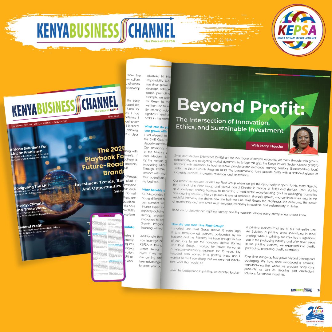 #KenyaBusinessChannel crew sat down with <a href="/ngechumary/">Mary Ngechu,MBS</a>, <a href="/lineplastgroup/">Line Plast Group ltd</a> CEO &amp; KEPSA Board Director. Her journey from family business to manufacturing giant is pure inspiration

Want more #SME success secrets? Read her full interview for all the insights: online.fliphtml5.com/qrxfm/hijb/#p=…