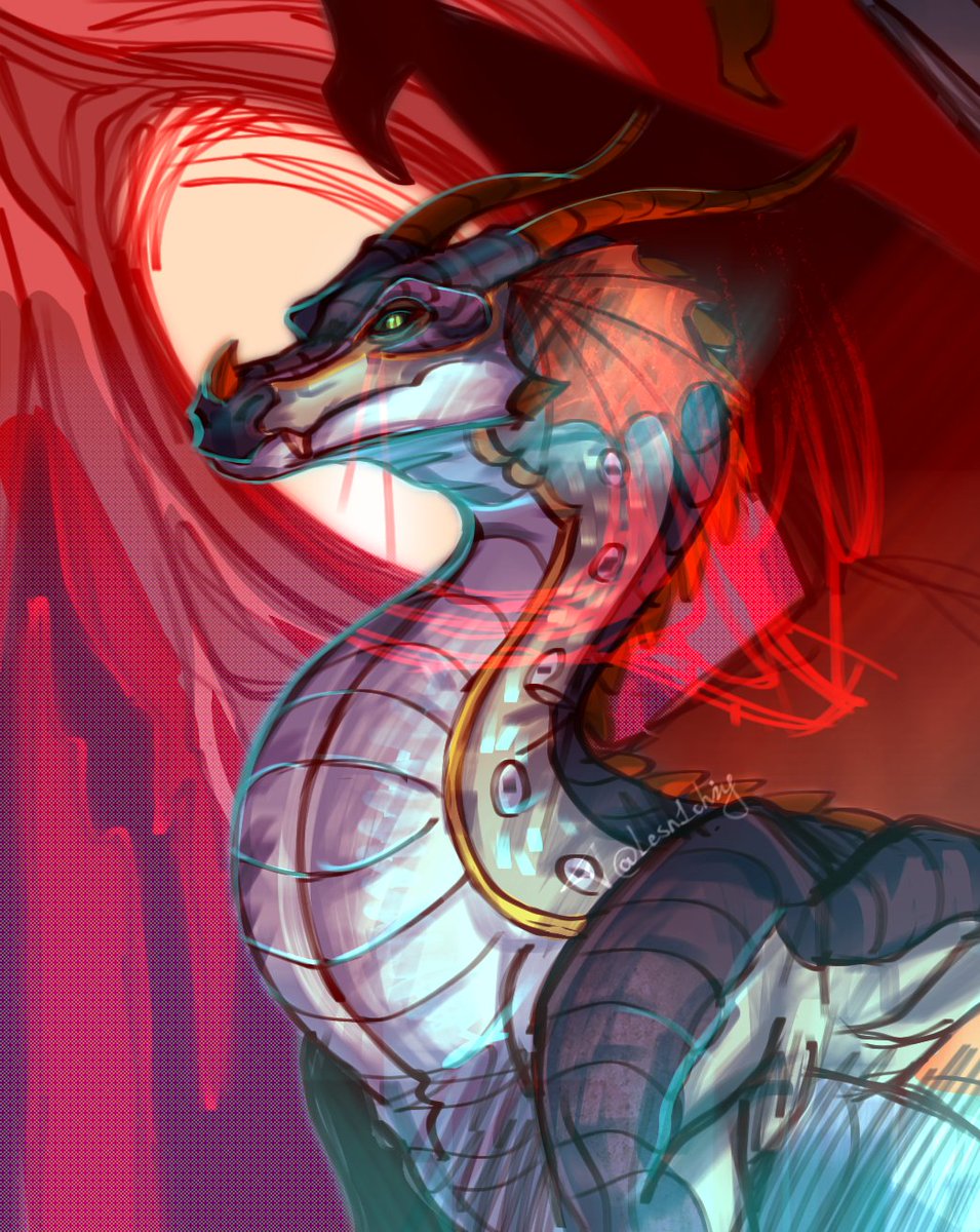"The understimated predator".
Glory and Q. Scarlet (her eye).

#wof #wingsoffire #dragon