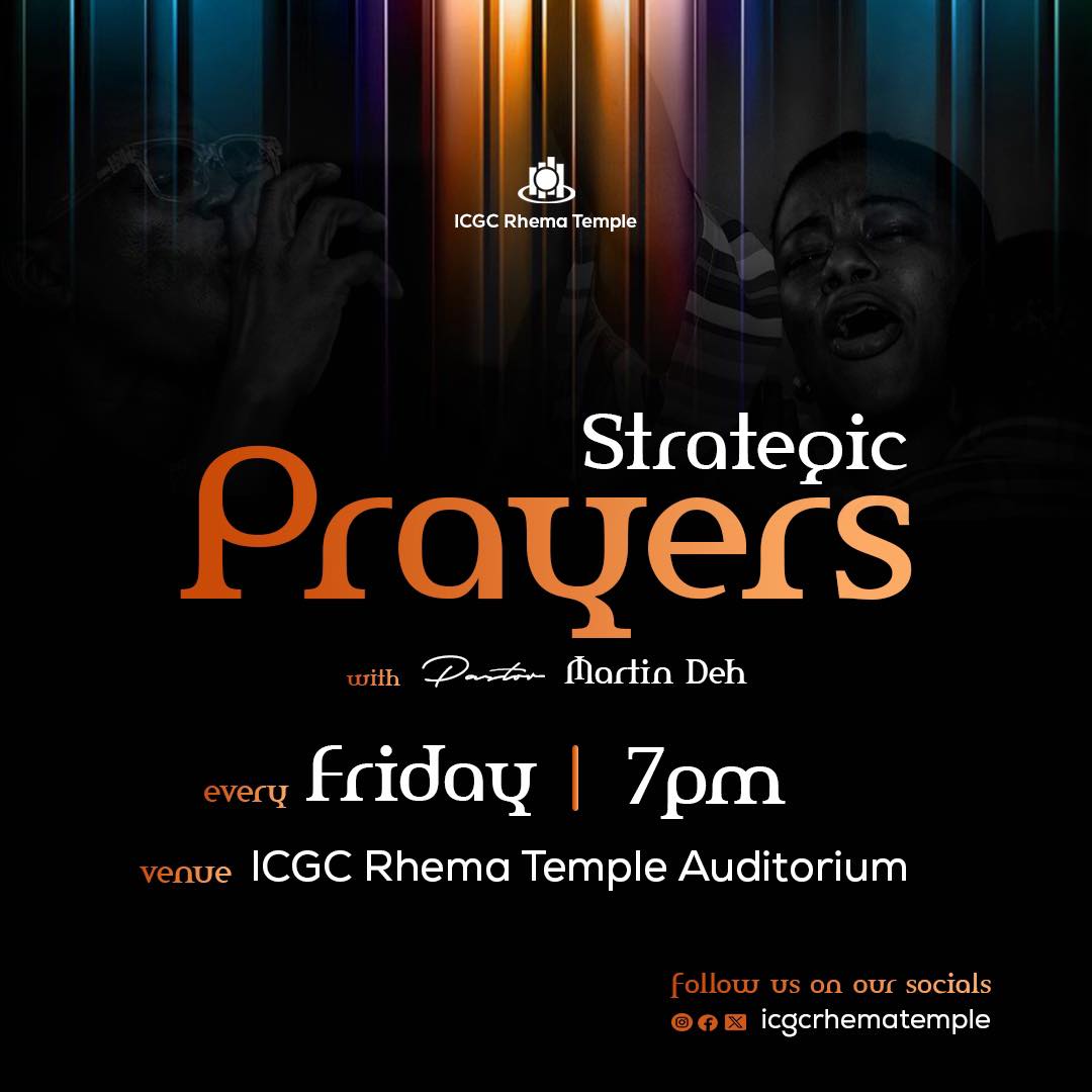 icgcrhematemple's tweet photo. Join us this evening for our Strategic Prayer Service! Invite your friends and family.
#StrategicPrayers #RhemaTemple https://t.co/MbvWzlURGh