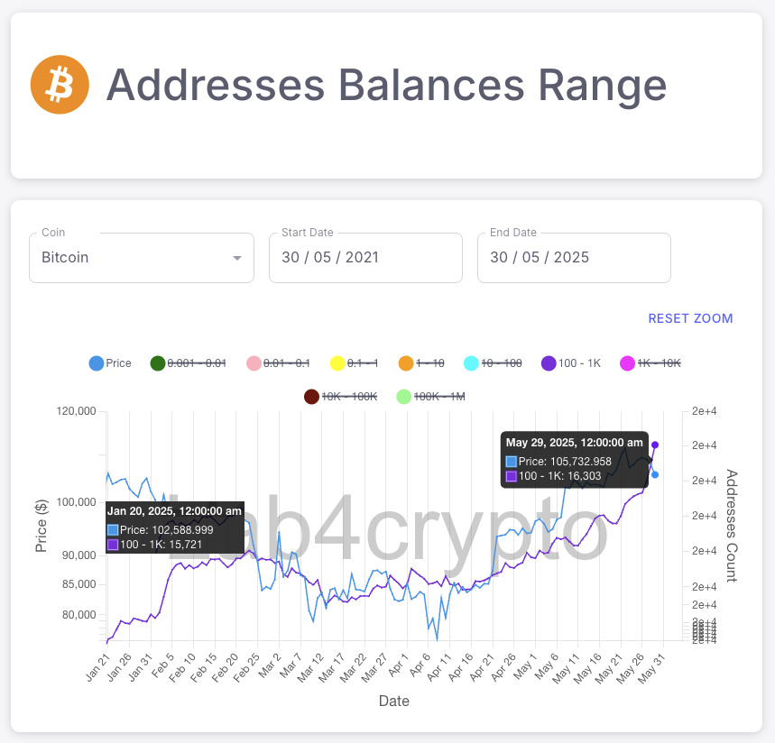 📈Addresses holding 100–1,000 BTC continue to rise — quietly absorbing selling pressure.

📉Will this accumulation trend persist, or will it fade as we move deeper into summer?