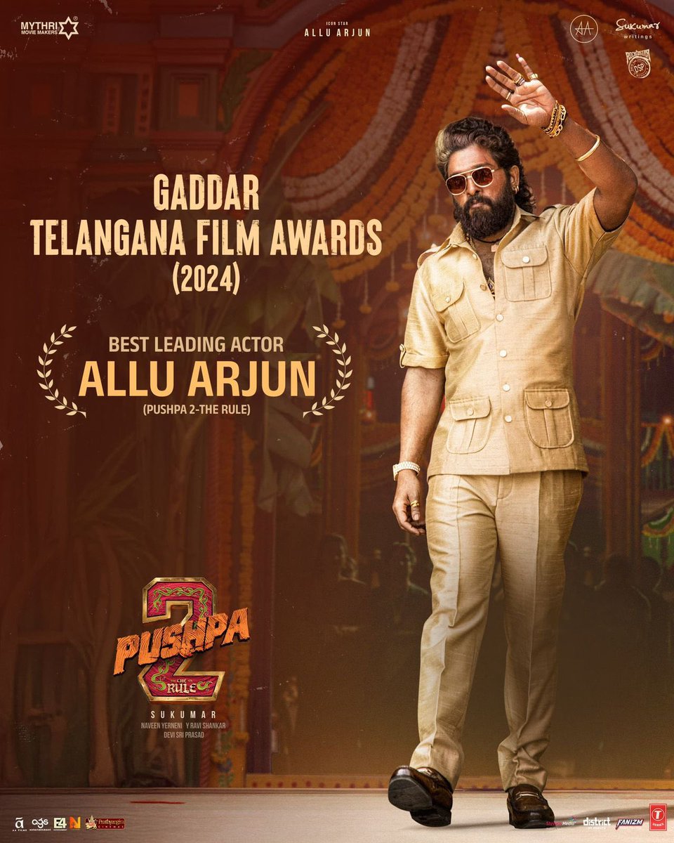 ALLU ARJUN SCRIPTS HISTORY... AFTER NATIONAL AWARD FOR 'PUSHPA', IT'S GADDAR TELANGANA FILM AWARDS FOR 'PUSHPA 2'... #AlluArjun [<a href="/alluarjun/">Allu Arjun</a>], one of #Indian cinema's most celebrated and successful stars, continues his triumphant journey.

After becoming the first #Telugu actor to