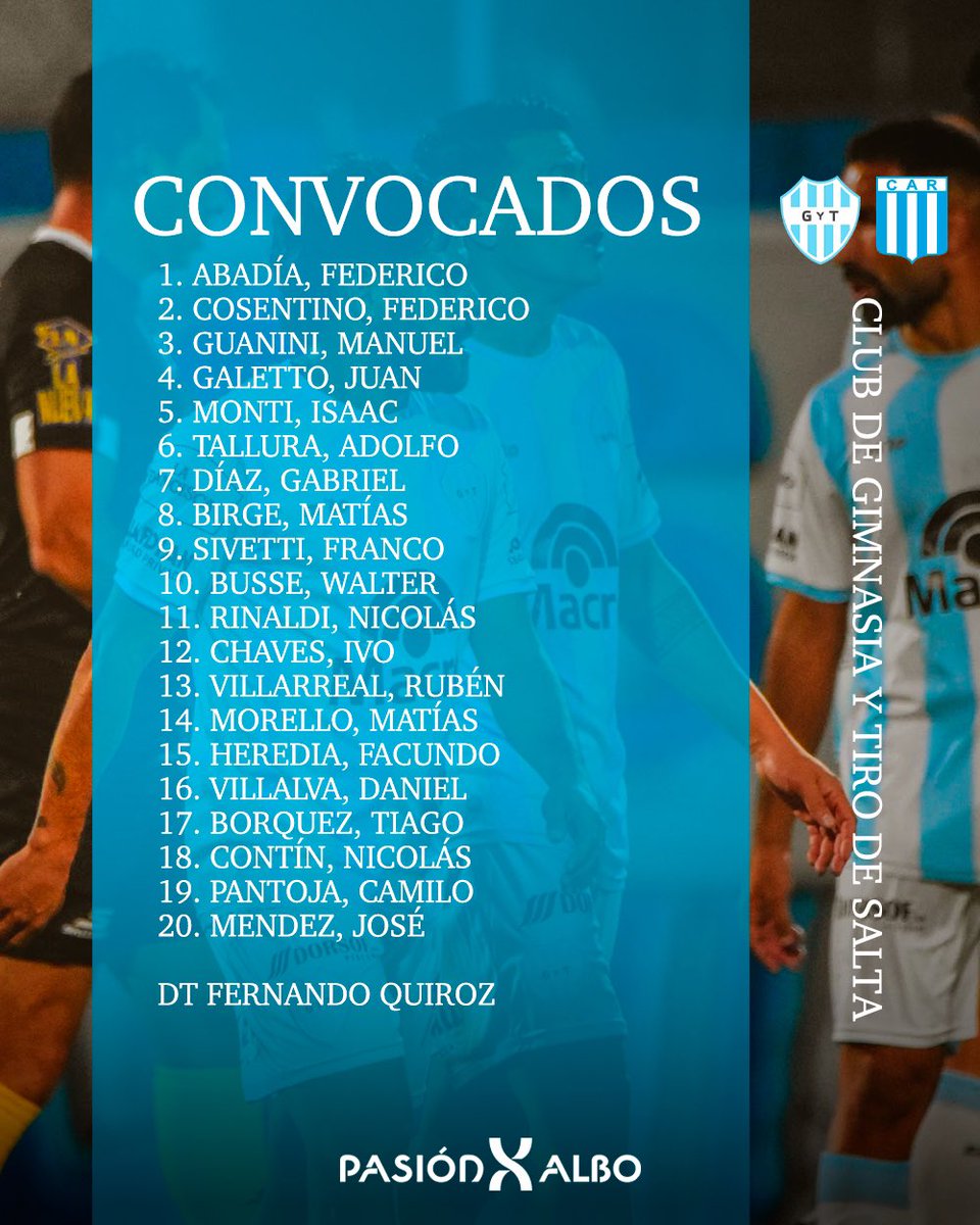 pasionporalbo's tweet photo. Los convocados de Fernando 'Tete' Quiroz para enfrentar esta noche a Racing de Córdoba. https://t.co/9CDhWjCLKc