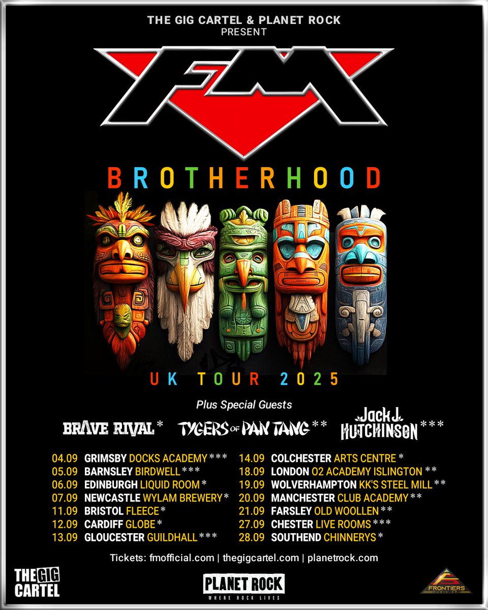 FM (@fmofficial) on Twitter photo Happy Friday all!
ICYMI...
Our #Brotherhood UK tour kicks off in Grimsby on 4 September. Joining us along the way we have fab Special Guests <a href="/BraveRivalBand/">Brave Rival</a> <a href="/tygersofpantang/">Tygers Of Pan Tang</a> & <a href="/JackJHutchinson/">Jack J Hutchinson</a>
Tickets: thegigcartel.seetickets.com/tour/fm
<a href="/thegigcartel/">The Gig Cartel</a>
#FMlive #ontour #uktour Happy Friday all!
ICYMI...
Our #Brotherhood UK tour kicks off in Grimsby on 4 September. Joining us along the way we have fab Special Guests <a href="/BraveRivalBand/">Brave Rival</a> <a href="/tygersofpantang/">Tygers Of Pan Tang</a> & <a href="/JackJHutchinson/">Jack J Hutchinson</a>
Tickets: thegigcartel.seetickets.com/tour/fm
<a href="/thegigcartel/">The Gig Cartel</a>
#FMlive #ontour #uktour