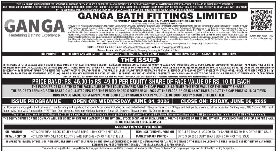 Another SME IPO Coming - Ganga Bath Fittings!