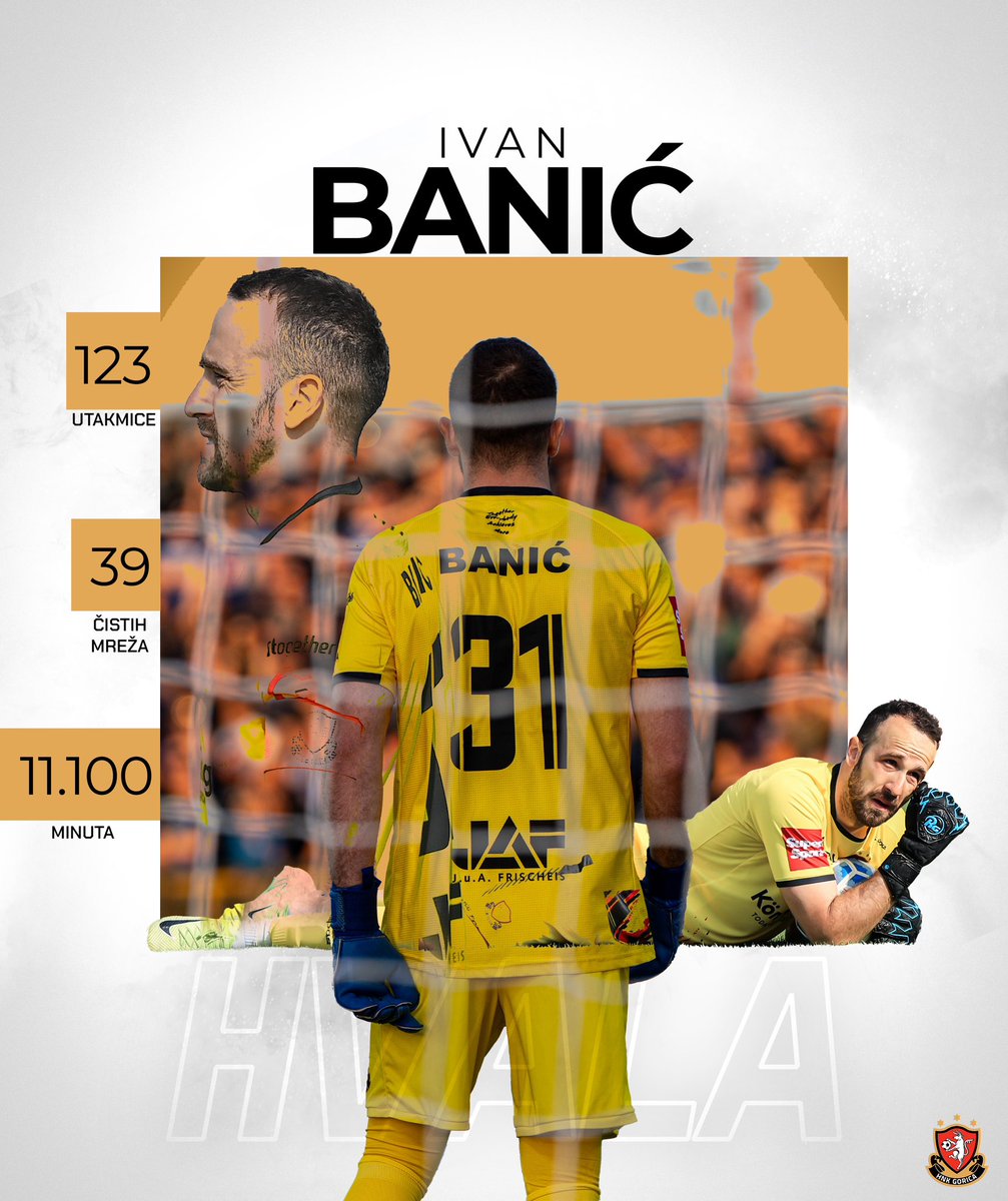 Završetkom sezone, svoju goričku priču zaključio je Ivan Banić. Na vrata Gorice stao je 123 puta, sačuvao mrežu netaknutom u 39 utakmica i oduševljavao nas bezbroj puta u trenucima kada je bilo najpotrebnije. 

Bane, hvala ti na svemu, na svakoj obrani, svakoj emociji. Sretno!❤️
