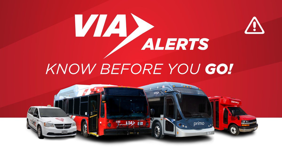 #VIAalert Multiple routes on detour due to flooded roadways. Visit VIAinfo.net/service-alerts for details and to sign up for VIA Alerts.