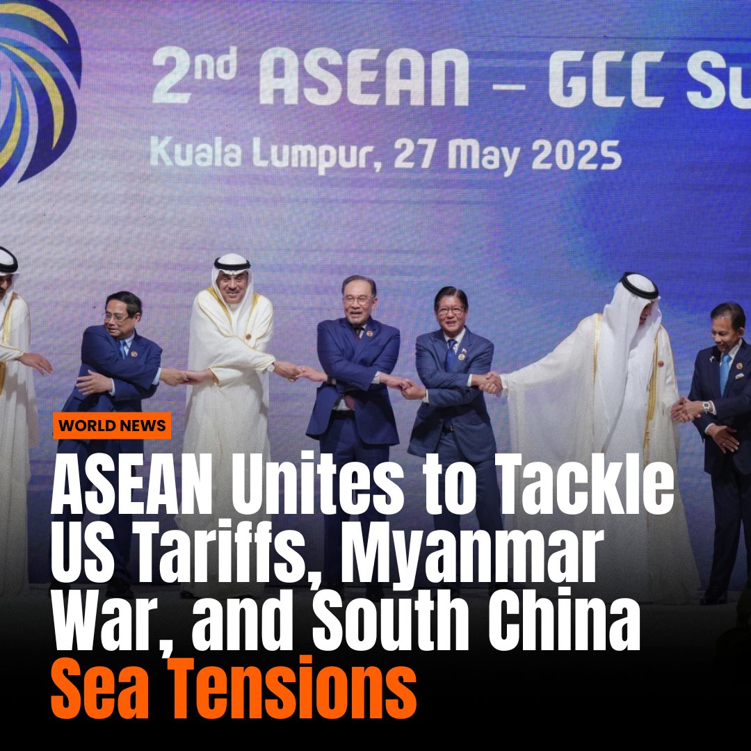 At the ASEAN summit, leaders pledged unity amid U.S. tariffs, Myanmar’s civil war, and South China Sea tensions.

🇲🇾 Malaysia's PM Anwar seeks a bloc-wide meeting with Trump to address tariffs (as high as 49%).
🇵🇭 Marcos Jr. urged China to finalize a binding sea code.
🇲🇲 Quiet