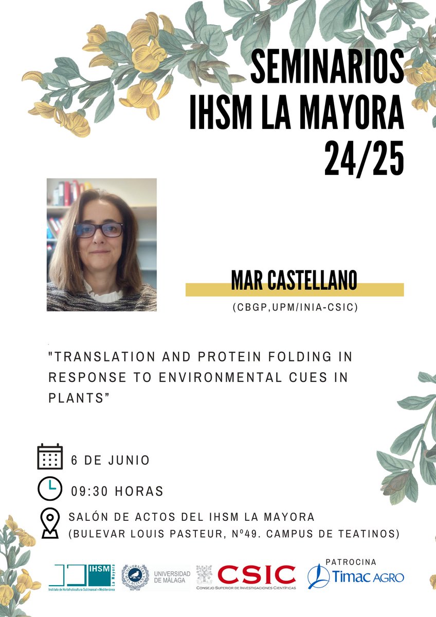 📋 Join us on Friday 6th for a fascinating seminar with the researcher Mar Castellano (<a href="/CBGP_Madrid/">CBGP</a>, UPM/INIA-CSIC)  Don't miss it!

🕓 9:30 AM
📍 IHSM La Mayora Auditorium

More information here! ⬇️
