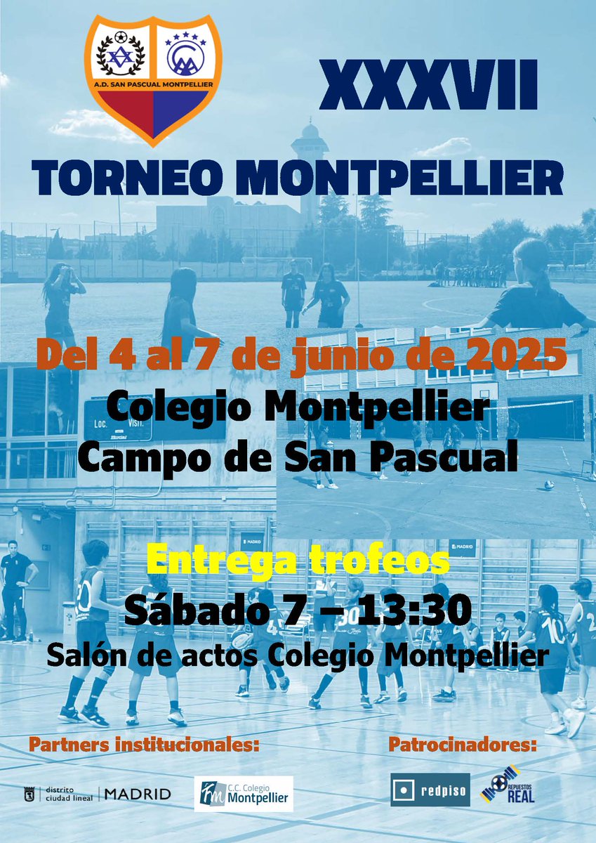 A.D. San Pascual-Montpellier (@ad_sanpascual) on Twitter photo La semana próxima ¡estamos de CELEBRACIÓN!
Llega nuestro XXXVII Torneo Montpellier. De miércoles a sábado. Acompañados de clubes y colegios amigos.
Entrega de trofeos el sábado, a las 13:30h, en el salón de actos del <a href="/comontpellier/">Colegio Montpellier</a>
🔴🟠🔵⚽️🏀🏐 #XXXVIITorneoMontpellier La semana próxima ¡estamos de CELEBRACIÓN!
Llega nuestro XXXVII Torneo Montpellier. De miércoles a sábado. Acompañados de clubes y colegios amigos.
Entrega de trofeos el sábado, a las 13:30h, en el salón de actos del <a href="/comontpellier/">Colegio Montpellier</a>
🔴🟠🔵⚽️🏀🏐 #XXXVIITorneoMontpellier