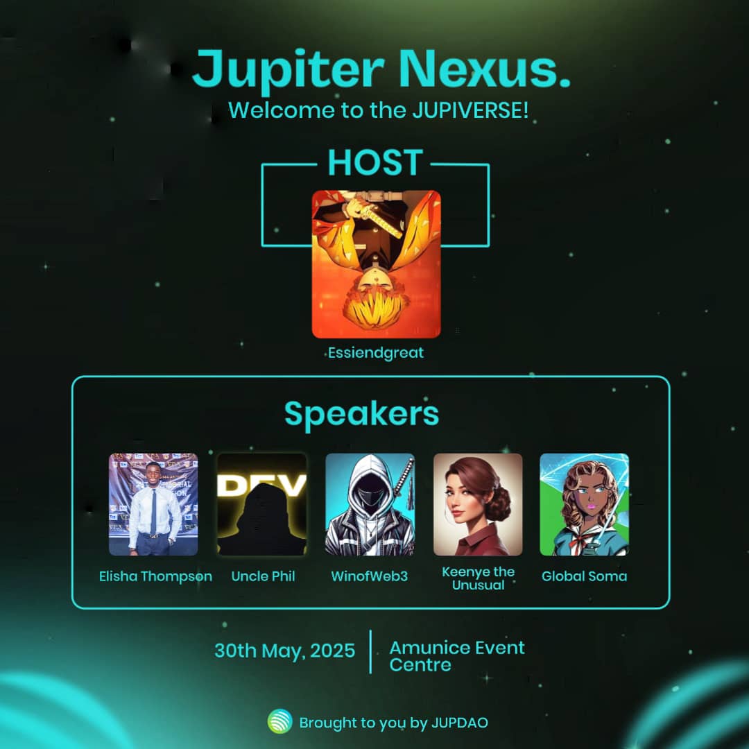 Pretty_lionesss's tweet photo. The wait is over.
Join @JupiterExchange for their inaugural regional event in Uyo, where they'll be shaping the future of Web3.

Here are the deets:
- Date: Today, May 30th, 2025
- Location: Amunice Event Center, Uyo

Come be a part of it. https://t.co/0idkOqg4oG