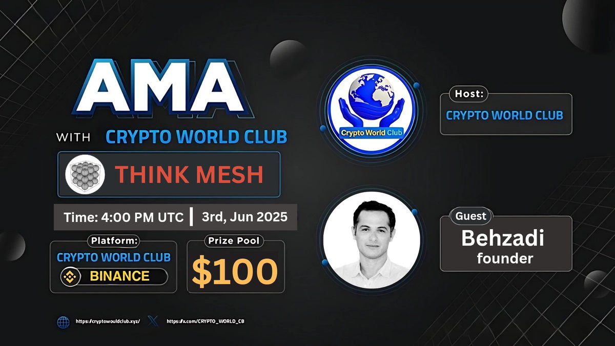 CRYPTO_WORLD_CB's tweet photo. We are pleased to announce our next Binance Live AMA With @TMeshRobotics  

📆 DATE : 3rd Jun, 2025
⏰ TIME : 4:00 PM UTC 

Speaker : Behzadi - founder 

💰Rewards Pool: $100 USDT

🎙 𝗦𝗲𝘁 𝗿𝗲𝗺𝗶𝗻𝗱𝗲𝗿 : https://t.co/eWqAP75OGZ

〽️Rules: 
1️⃣ Follow : @CRYPTO_WORLD_CB 

2️⃣ Like & Retweete 
3️⃣ Comment Questions & Tag 3️⃣ Friend
