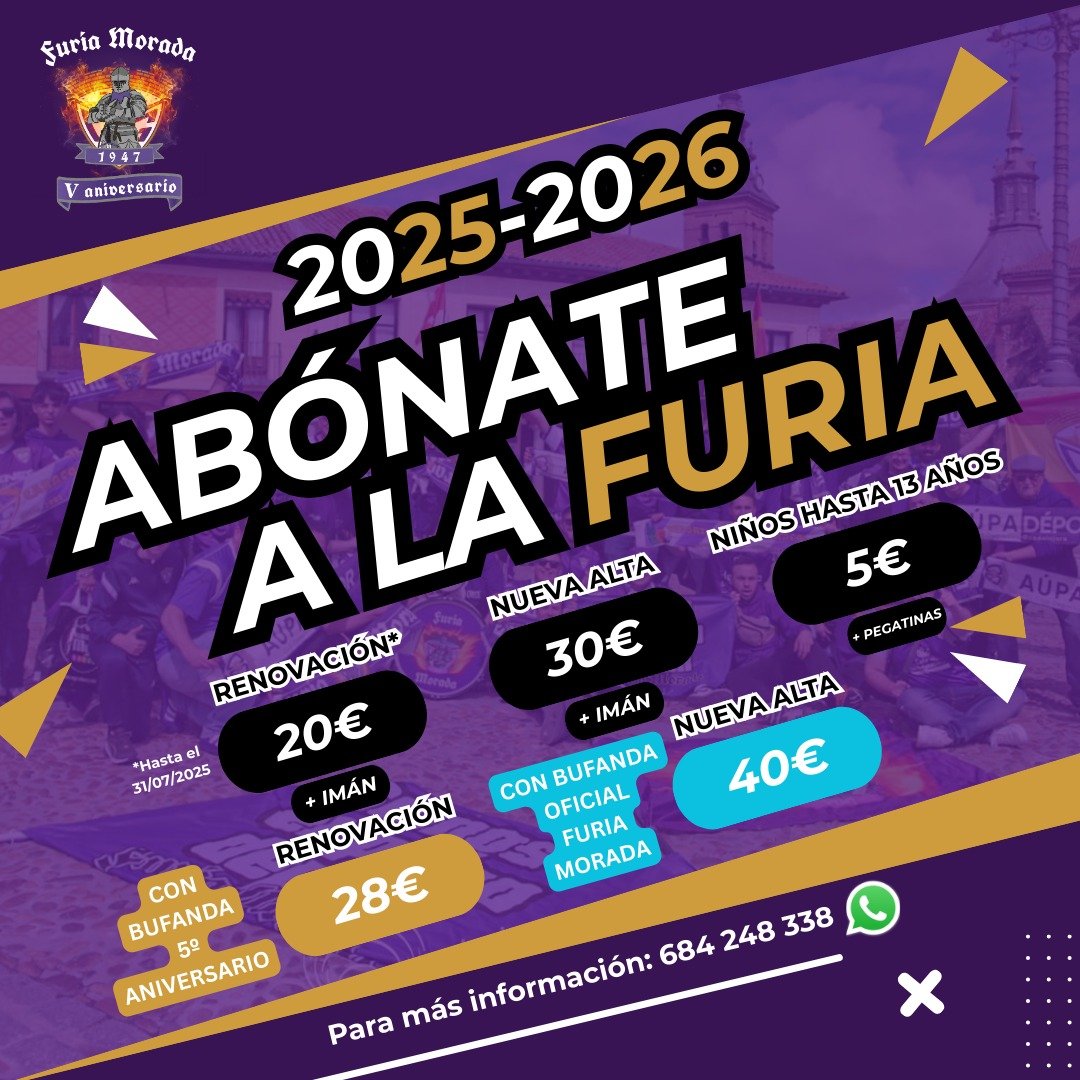 Furia Morada 1947 (@furiamorada1947) on Twitter photo DÍA DE PAGO
Hoy a partir de las 19:00 estaremos en La Vera (Plaza de Bailén) para todos aquellos interesados en apuntarse a nuestra peña.
¡Engorílate con el <a href="/deporguada/">C.D. Guadalajara 🟣⚪️</a> y la Furia! DÍA DE PAGO
Hoy a partir de las 19:00 estaremos en La Vera (Plaza de Bailén) para todos aquellos interesados en apuntarse a nuestra peña.
¡Engorílate con el <a href="/deporguada/">C.D. Guadalajara 🟣⚪️</a> y la Furia!