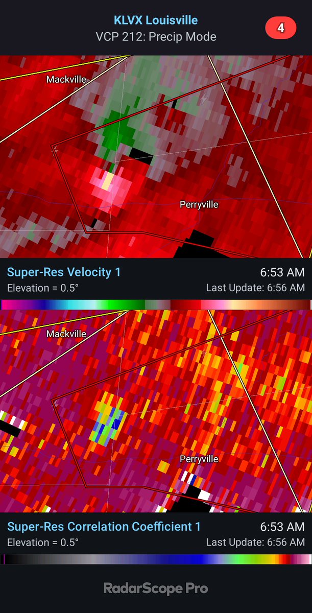 That is a TDS near Perryville, KY from this dangerous storm. Take cover now!