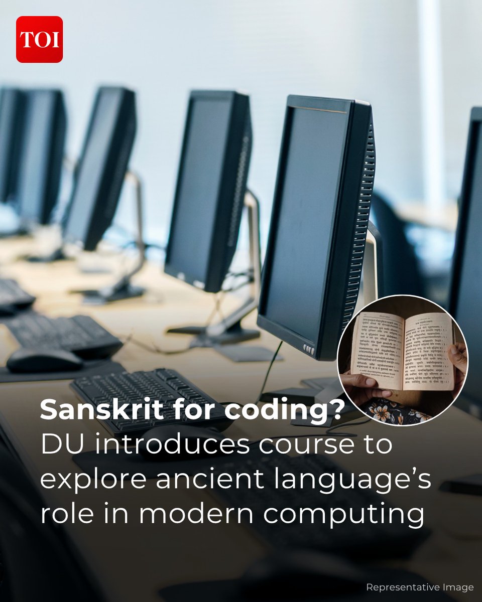 timesofindia's tweet image. #DelhiUniversity has introduced a new course, &quot;Computer Applications for Sanskrit,&quot; to explore the integration of #Sanskrit with modern technology. 

Know more 🔗 toi.in/KsygSb0