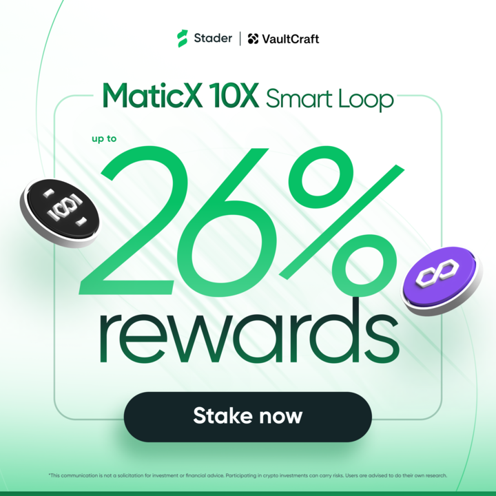 Stader Polygon (@stader_polygon) on Twitter photo Put your $MaticX to work in DeFi 🚀
Tap into up to 26% via the 10X Smart Loop, automated by <a href="/VaultCraft_io/">VaultCraft</a> for streamlined execution and capital efficiency.
💡 Mint $MaticX by staking MATIC with Stader.
🔗 staderlabs.com/polygon/stake Put your $MaticX to work in DeFi 🚀
Tap into up to 26% via the 10X Smart Loop, automated by <a href="/VaultCraft_io/">VaultCraft</a> for streamlined execution and capital efficiency.
💡 Mint $MaticX by staking MATIC with Stader.
🔗 staderlabs.com/polygon/stake