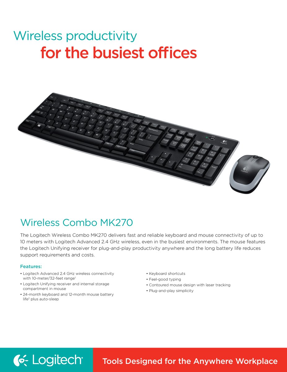 The Logitech Wireless Combo MK270 delivers fast and reliable keyboard and mouse connectivity of up to 10 meters with Logitech Advanced 2.4 GHz wireless, even in the busiest environments.
shop.richteronline.com/richter/Search…