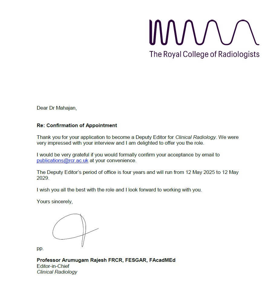 Abhishek Mahajan (@amcancerimaging) on Twitter photo Honored to be appointed Deputy Editor for Clinical Radiology <a href="/ClinRadiology/">Clinical Radiology</a> by The Royal College of Radiologists <a href="/RCRadiologists/">The Royal College of Radiologists</a>. I look forward to contributing to the journal and supporting its mission over the next four years. Grateful for this opportunity. #Radiology Honored to be appointed Deputy Editor for Clinical Radiology <a href="/ClinRadiology/">Clinical Radiology</a> by The Royal College of Radiologists <a href="/RCRadiologists/">The Royal College of Radiologists</a>. I look forward to contributing to the journal and supporting its mission over the next four years. Grateful for this opportunity. #Radiology