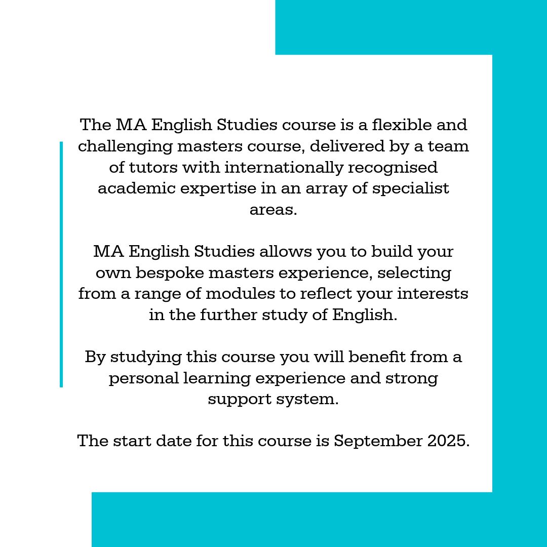 Are you interested in MA English Studies at Manchester Met? This course is available for a September 2025 start date. 

Swipe to find out more about this course, for further information visit our website using the link below.

buff.ly/mJ98czI