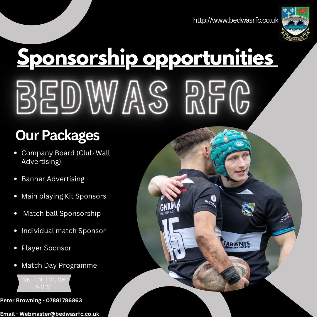 ⚪️⚫️Sponsorship opportunities 2025/26⚪️⚫️

We have multiple on and off field sponsorship packages available for the 2025/26 season in the Welsh National Championship East 🏉🏟️

For more details please get in touch with the contact information above ☝🏼📲