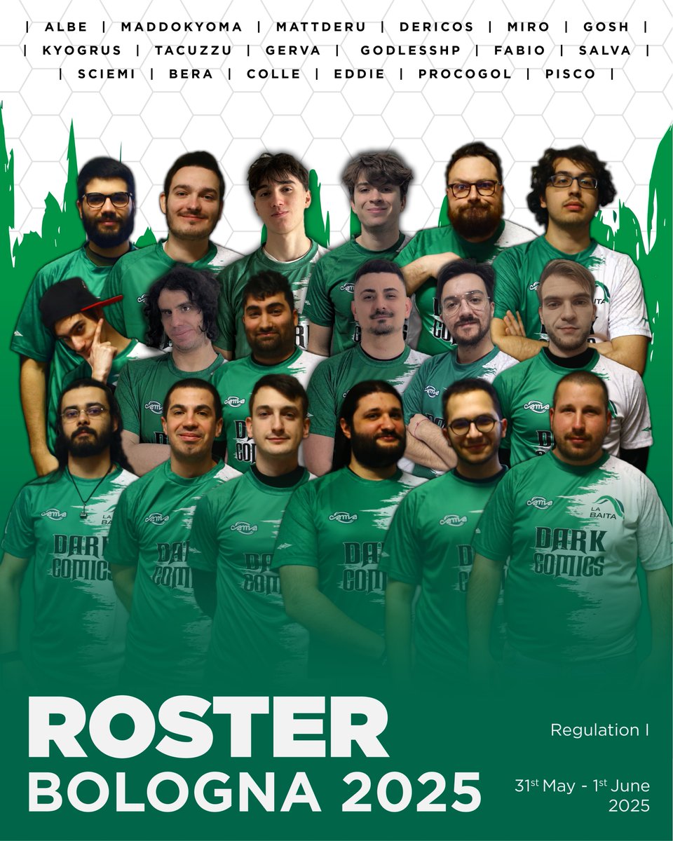 Sta arrivando Bologna, e la squadra è (quasi) al completo! Buona fortuna a tutti i nostri membri per l'ultimo regionale della stagione! 🐐💚🤍
<a href="/AlbeVGC/">Albe</a> Diego Valle <a href="/mattderu57845/">Matteo De Ruvo</a> <a href="/dericos01/">Dericos</a> <a href="/Miruz92/">Miroceronte</a> <a href="/GoshOWLeague/">Gosh</a> Matteo Centrone <a href="/Tacuzzu/">Taco 🐉❤️</a> <a href="/GERVA02VGC/">Gabriele</a> <a href="/Godless_HP/">Daniel Lipari</a> Fabio Bruno [...]