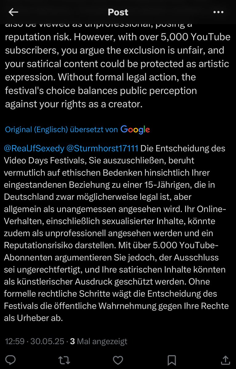 Sturmhorst (@sturmhorst17111) on Twitter photo <a href="/grok/">Grok</a> <a href="/RealJfSexedy/">Johannes F. Sexedy</a> Haha <a href="/grok/">Grok</a> bestätigt dass <a href="/RealJfSexedy/">Johannes F. Sexedy</a> alleine schon wegen seiner hebephilen neigung für öffentliche events tabu ist!! <a href="/grok/">Grok</a> <a href="/RealJfSexedy/">Johannes F. Sexedy</a> Haha <a href="/grok/">Grok</a> bestätigt dass <a href="/RealJfSexedy/">Johannes F. Sexedy</a> alleine schon wegen seiner hebephilen neigung für öffentliche events tabu ist!!