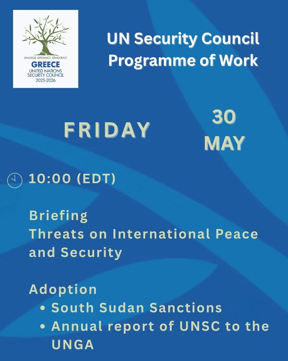 Greece to the United Nations (@grun_ny) on Twitter photo #UNSC Programme of Work for today, Friday May 30th
🇬🇷🇺🇳
#GreeceUNSC
<a href="/GreeceMFA/">Υπουργείο Εξωτερικών</a> #UNSC Programme of Work for today, Friday May 30th
🇬🇷🇺🇳
#GreeceUNSC
<a href="/GreeceMFA/">Υπουργείο Εξωτερικών</a>
