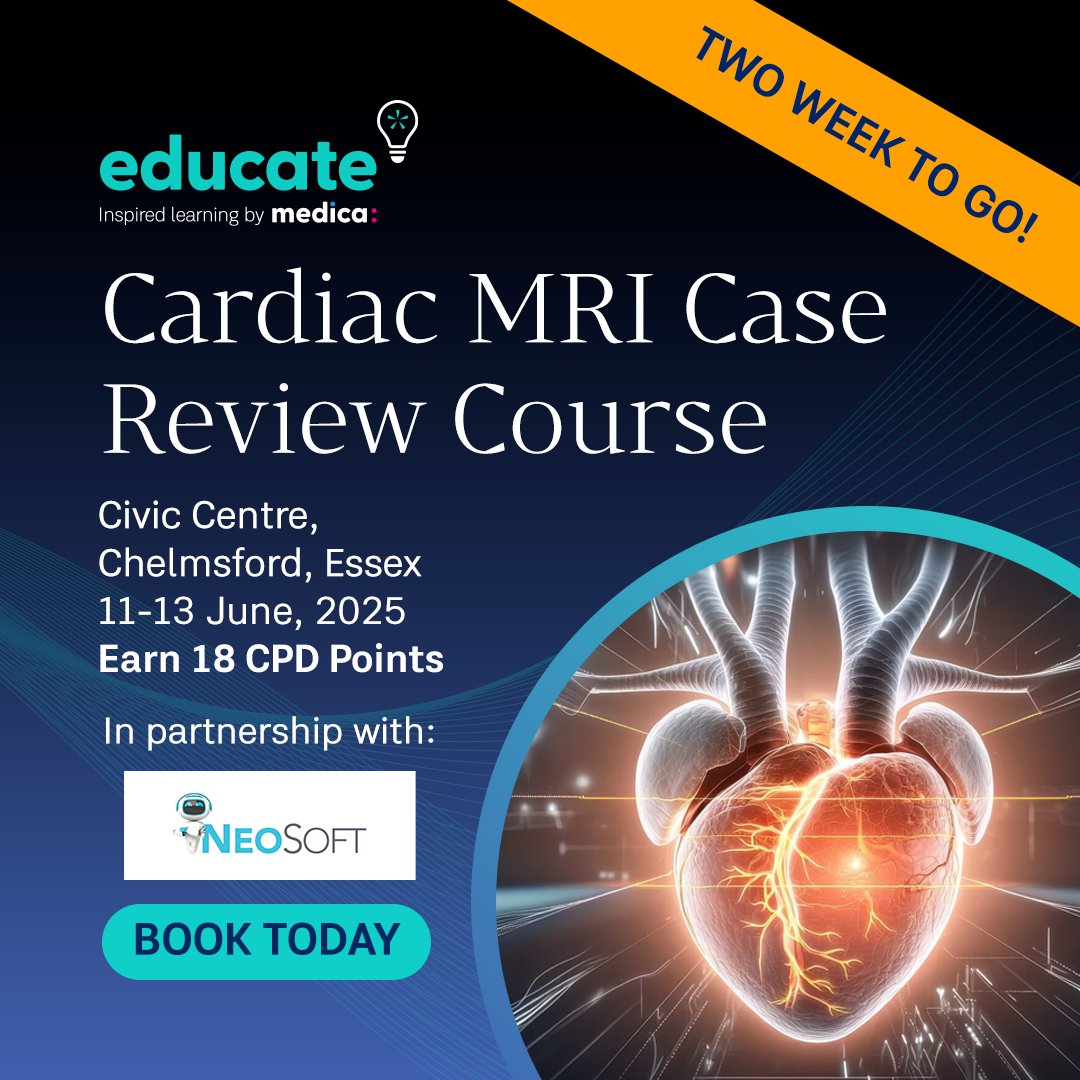 Join us for the Cardiac MRI Case Review Course
🗓️ 11–13 June 2025 | 📍 Civic Centre, Chelmsford | 🎓 Earn 18 CPD Points
Led by Dr Jason Dungu and held in partnership with NEOSOFT.
👉 Book now: educatebymedica.com/events/cardiac…
#MRI #EducateByMedica