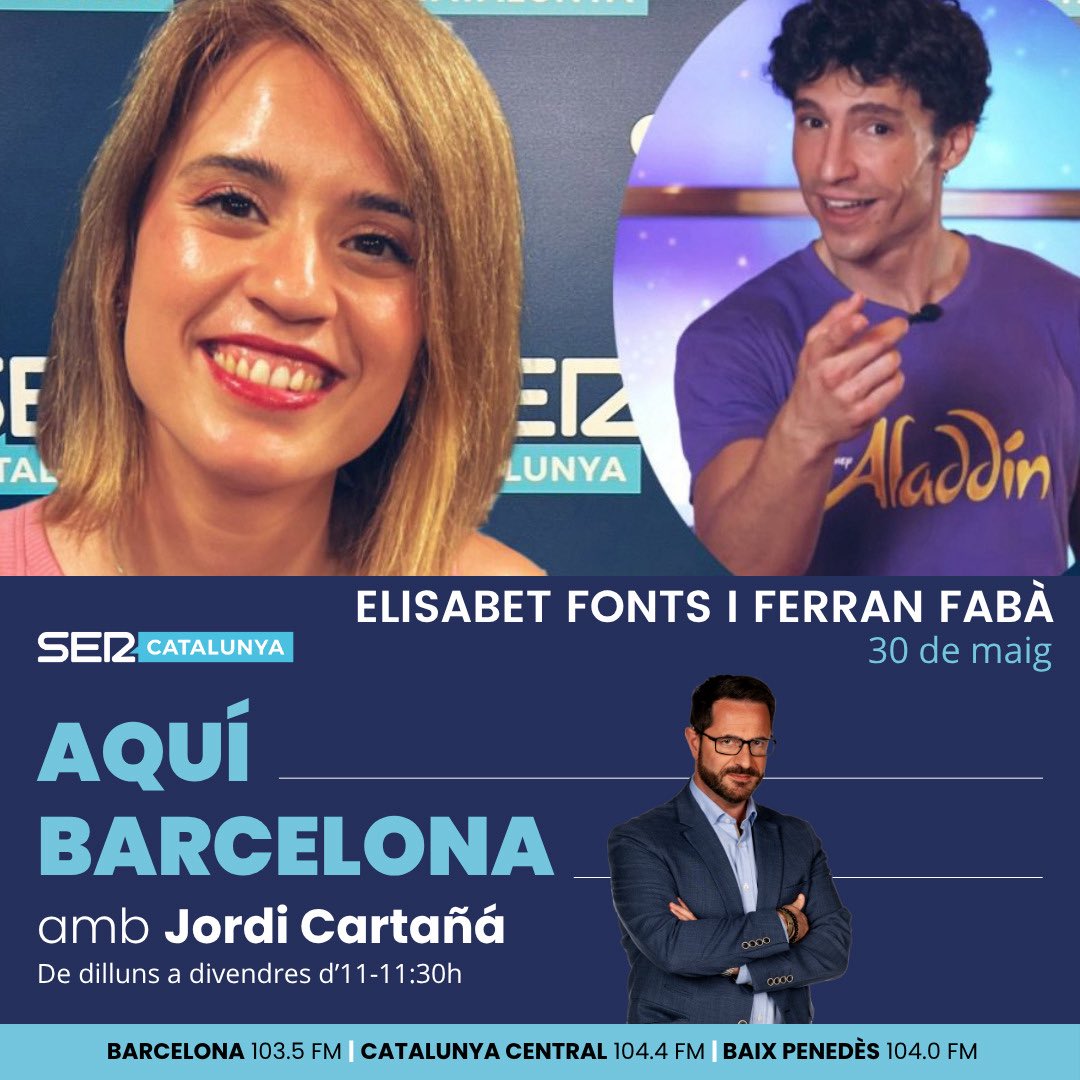 “Haig de vigilar en no emocionar-me massa quan canto la cançó de la mare d’Aladdin.” 🎭💙
Ferran Fabà amb <a href="/Jcartanya70/">Jordi Cartañá</a> i <a href="/elifonts_g/">Elisabet Fonts</a>  ✨🎶

🎧 Escolta l’entrevista aquí 👇
[cadenaser.com/audio/17486004…]

Conversem amb l’actor barceloní que protagonitza <a href="/AladdinStage/">Aladdin El Musical</a> fins el 20/07