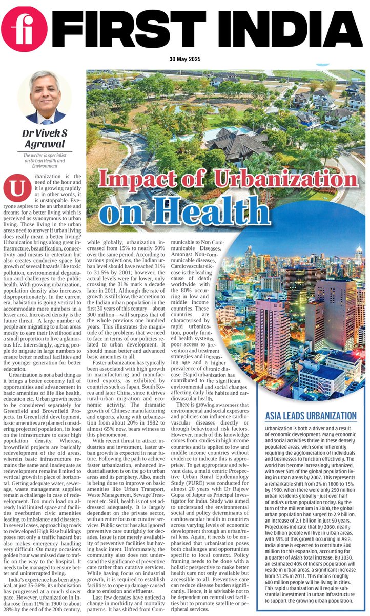 Urbanisation a Boon or Curse: Impact on Health is severe. Futuristic Urban planning should address  provision for preventive care OpEd in <a href="/1stIndiaNews/">First India News</a>  firstindia.co.in/epapers/jaipur…