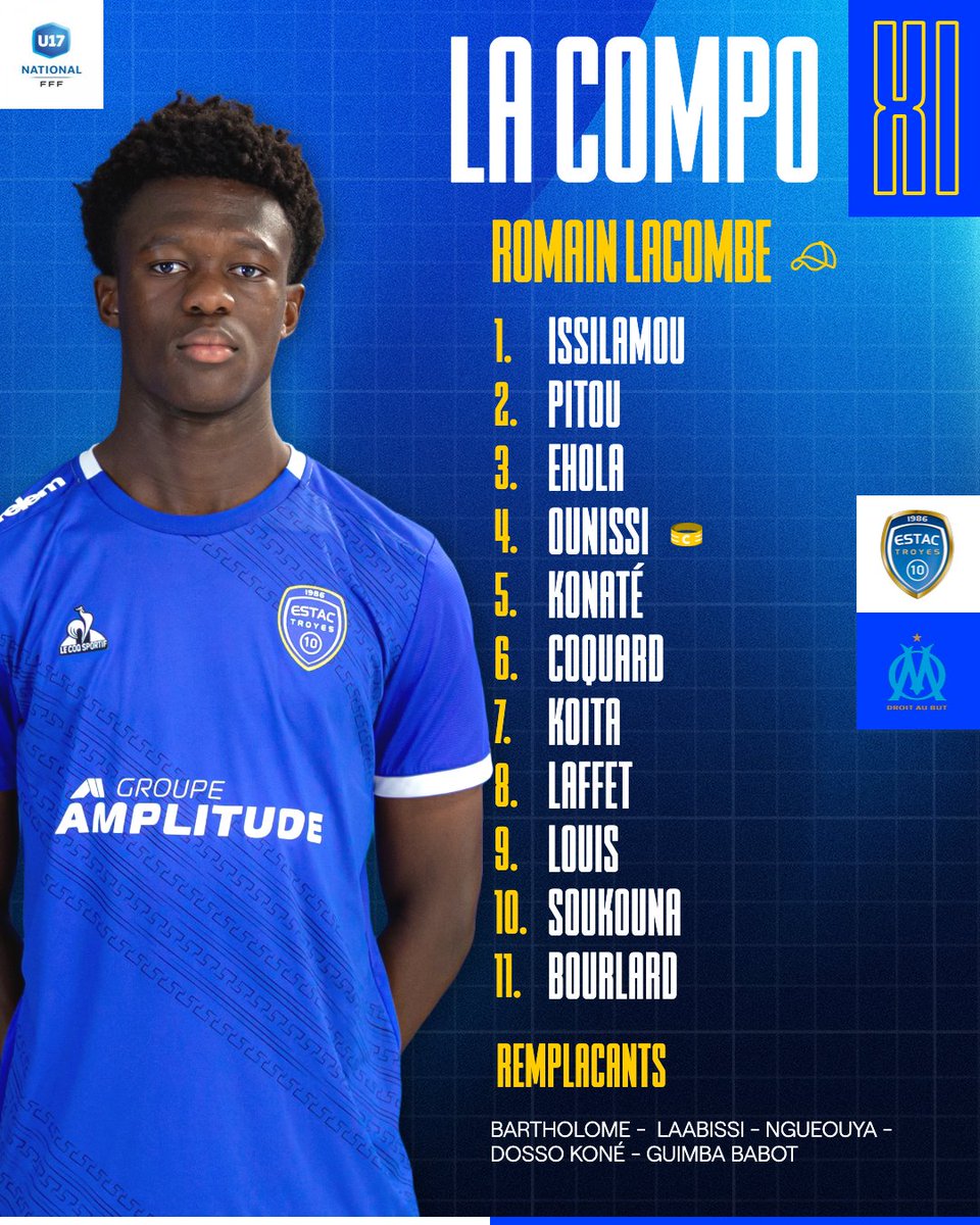 estac_officiel's tweet photo. ๐๐๐ : ๐ฅ๐ ๐๐ ๐ญ๐ซ๐จ๐ฒ๐๐ง ๐ซก
Voici la composition choisie par Romain Lacombe pour cette demi-finale. Coup d'envoi ร 14h ! ๐
#ESTACOM ๐ตโช https://t.co/hhUuQz24ul