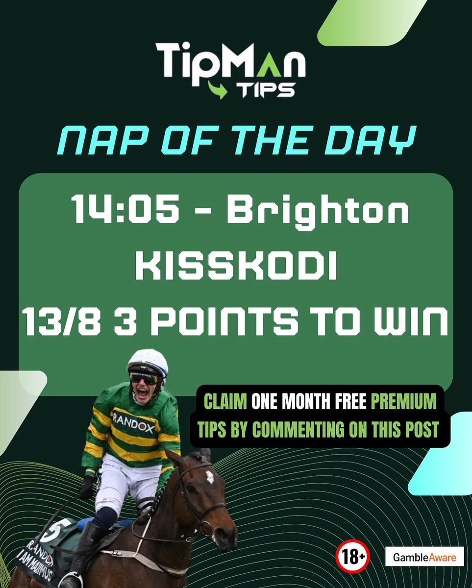 Tip_Man_Tips's tweet photo. 🔥 TIPMAN NAP – 3 POINTS 🔥
📍 Brighton 14:05 - Kisskodi 🐎 13/8
🧲 3 POINTS TO WIN
🎯 Full daily tips (always free):
🔗 https://t.co/z3tKkWZ3aT
#NAP #BrightonRaces #HorseRacingTips #TipmanTips #DailyNAP #FreeTips #BettingTips https://t.co/7BaXqlVdj6