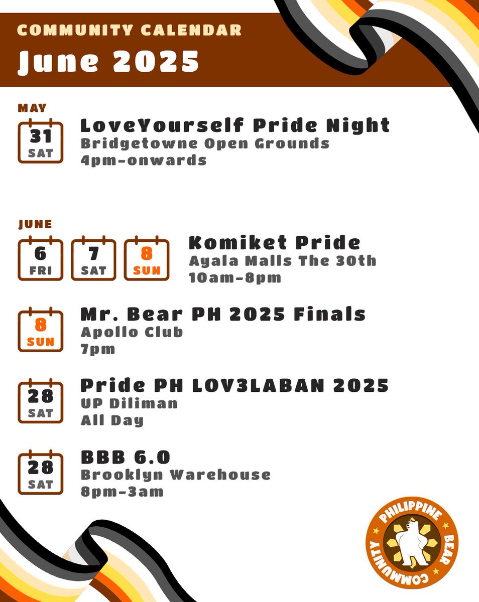 🐻 MARK YOUR CALENDARS! 🐻

It's Pride Month, y'all!

Here are the events catering to the bear community (as well as bigger LGBTQIA+ community and adjacent communities) for the month of June!

Let's support all of these events!
🐻🐻🐻