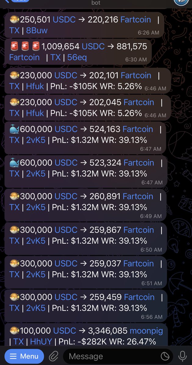 A series of large #Fartcoin buys just occurred.

Get real-time alerts for large swaps on Jupiter Aggregator.
👉 t.me/jup_dex_bot