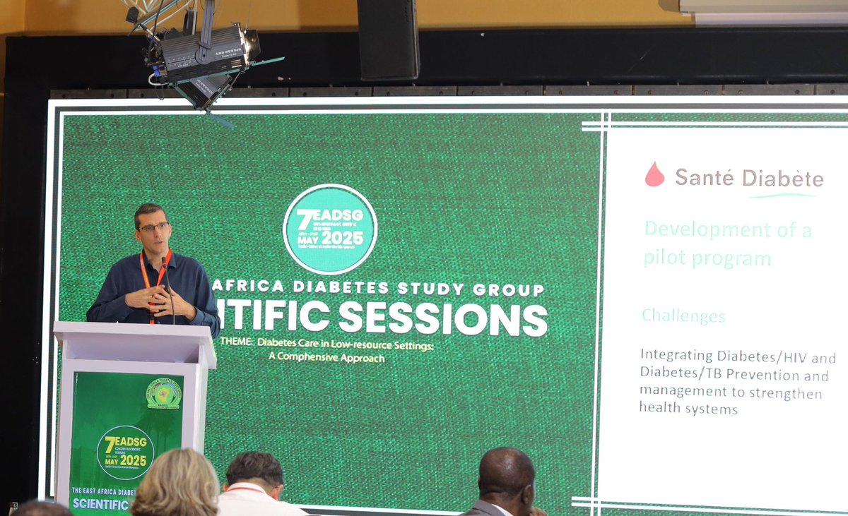 ONG Santé Diabète (@ongsantdiabte) on Twitter photo Our director <a href="/StephBesancon/">Besançon Stéphane</a> contributed to the 7th East Africa Diabetes Study Group Conference in Kampala, Uganda, on May 28, with a keynote lecture on a crucial topic:
“Diabetes/HIV and Diabetes/TB comorbidities: opportunities to integrate prevention and management.” Our director <a href="/StephBesancon/">Besançon Stéphane</a> contributed to the 7th East Africa Diabetes Study Group Conference in Kampala, Uganda, on May 28, with a keynote lecture on a crucial topic:
“Diabetes/HIV and Diabetes/TB comorbidities: opportunities to integrate prevention and management.”