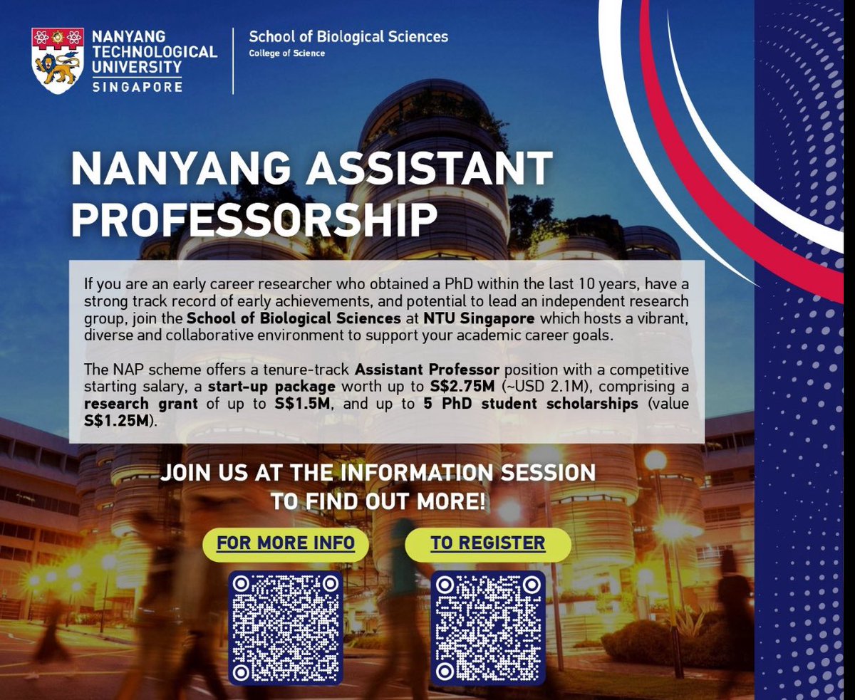 せっかくなので宣伝です。南洋理工大学（NTU）・生物科学部（SBS）では