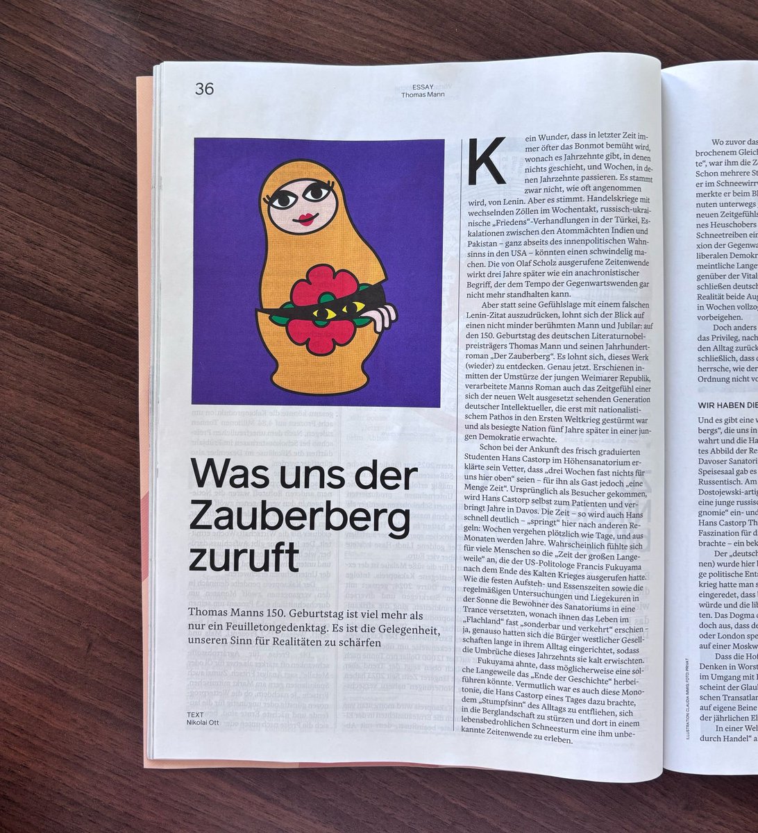 In einer Woche ist sein 150. Geburtstag und heute schon am Kiosk: mein Essay in der neuen WiWo über Thomas Mann und was uns sein "Zauberberg" über die neue außenpolitische Realität und unseren Umgang mit ihr verrät.
