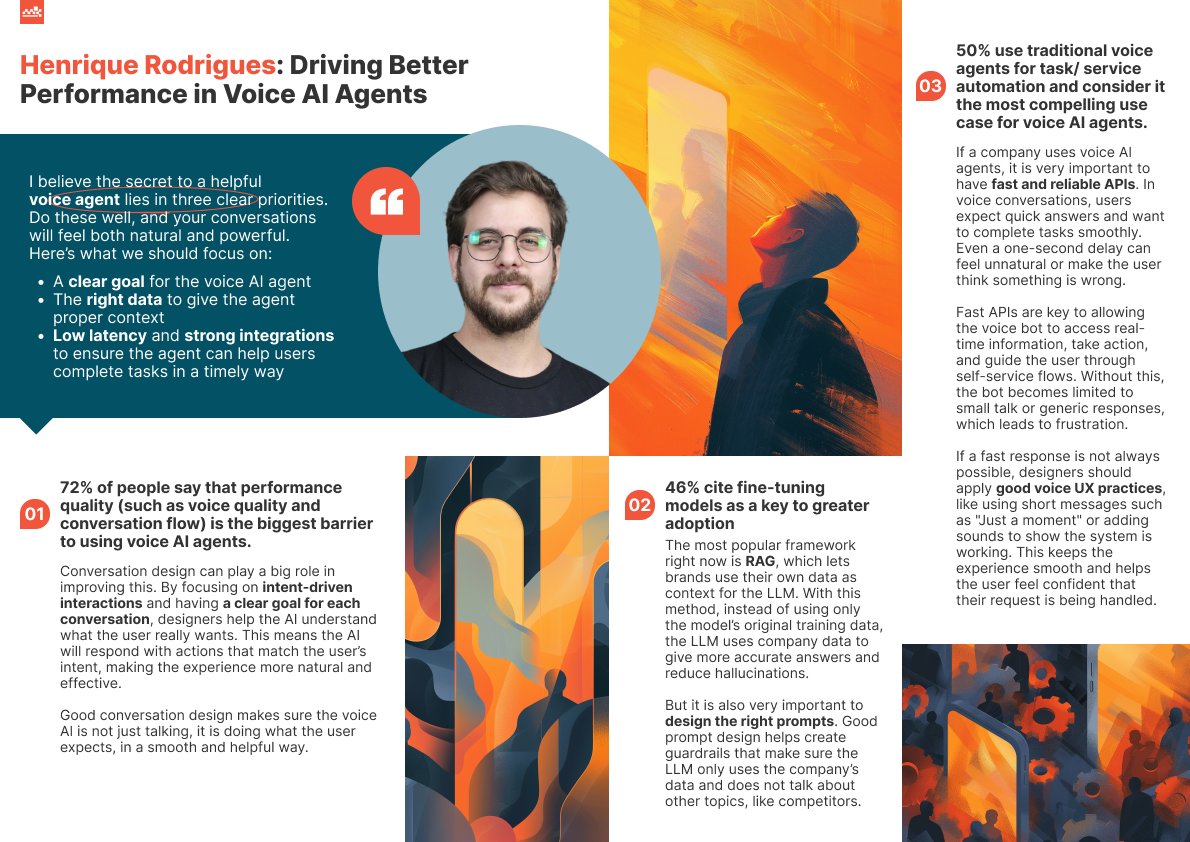 2025 is the year of human-like #voice AI #agents, as highlighted in Deepgram &amp; Opus Research’s State of Voice AI 2025. What does it take to build one? 
Henrique Gomes, CX &amp; Conversation Design Team Lead, shares his three focus areas. Check it out and share your ideas!