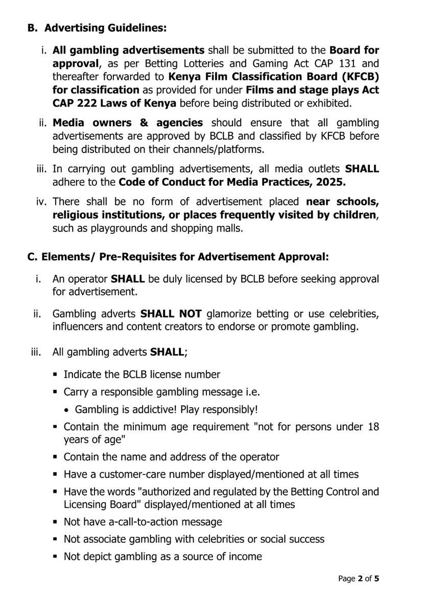 BettingBclb's tweet photo. 🎯 New Era for Betting Ads: BCLB Cleans House! 🧹
BCLB has unveiled tough new rules for gambling advertisements:
🚫 No more celebrity/influencer ads
📜 Mandatory ad approval
🚷 No ads near schools/churches
⚠️ Clear "Play Responsibly" disclaimers
#BCLB #ResponsibleGaming #Kenya https://t.co/a3HbxvGlAg