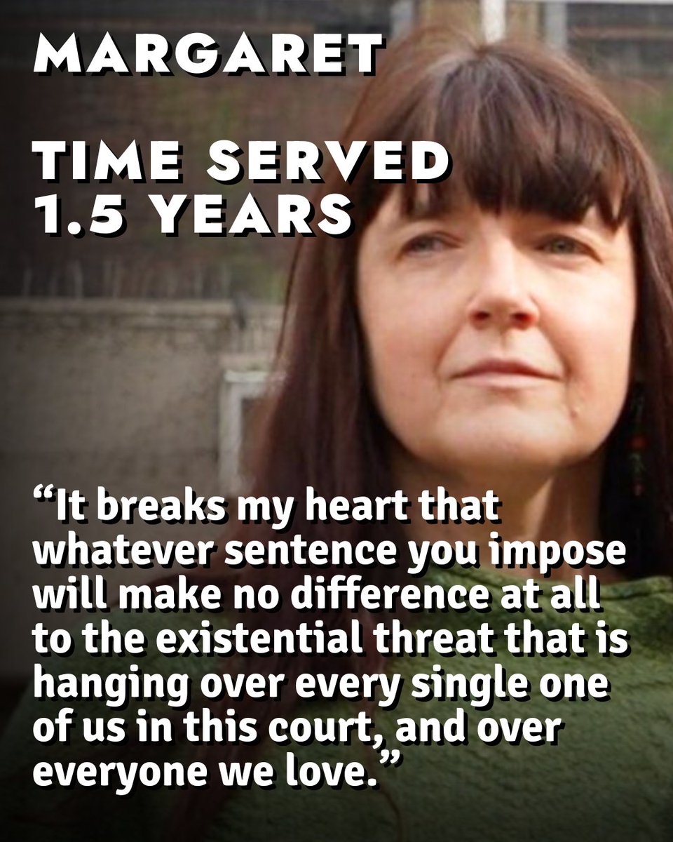💬 "Whatever sentence you impose will make no difference at all"

⛓️ On Tuesday Margaret, 54, was sentenced to 18 months in prison. She has been released on time served.

💸 There are four Just Stop Oil political prisoners. Support them now: juststopoil.org/donate
