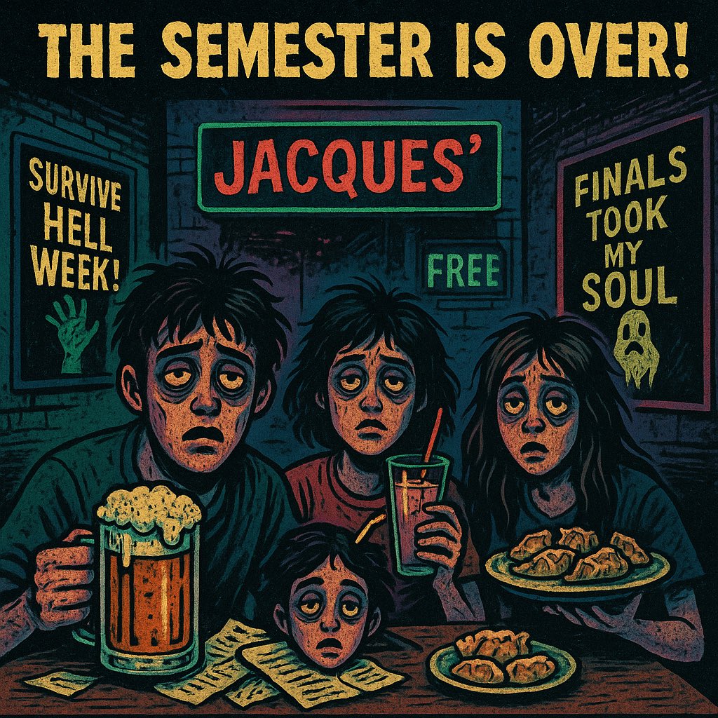 🧟‍♂️ Finals drained your soul? Let dumplings bring you back to life.

🎉 FREE Fried Siomai or Gyoza for the brave survivors still roaming Elbi!

Just order any:
🍺 Beer
🍹 Mixed Drinks
🧈 Butter Beer
🥃 Alfonso Light + Coke