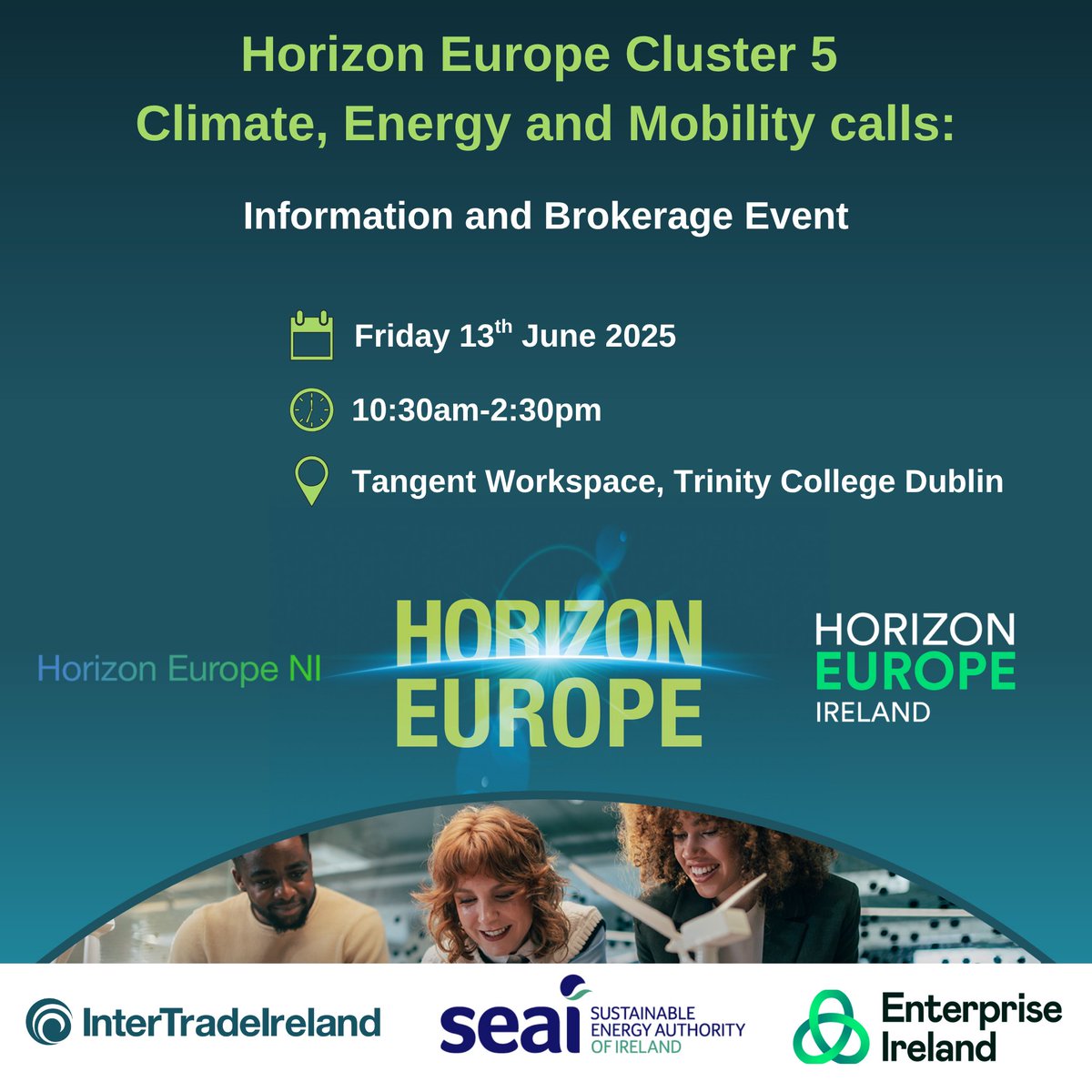 InterTradeIreland (@inter_trade) on Twitter photo Are you looking for a partner in the upcoming Horizon Europe Cluster 5: Climate, Energy & Mobility Calls?
Join InterTradeIreland's event on 13th June, 2025.
Register today: eu1.hubs.ly/H0k5ytg0
<a href="/ITI_HorizonEur/">InterTradeIreland</a> <a href="/HorizonEuropeIE/">Horizon Europe Ireland</a> <a href="/HorizonEuropeNI/">Horizon Europe NI</a> <a href="/SEAI_ie/">SEAI</a> Are you looking for a partner in the upcoming Horizon Europe Cluster 5: Climate, Energy & Mobility Calls?
Join InterTradeIreland's event on 13th June, 2025.
Register today: eu1.hubs.ly/H0k5ytg0
<a href="/ITI_HorizonEur/">InterTradeIreland</a> <a href="/HorizonEuropeIE/">Horizon Europe Ireland</a> <a href="/HorizonEuropeNI/">Horizon Europe NI</a> <a href="/SEAI_ie/">SEAI</a>