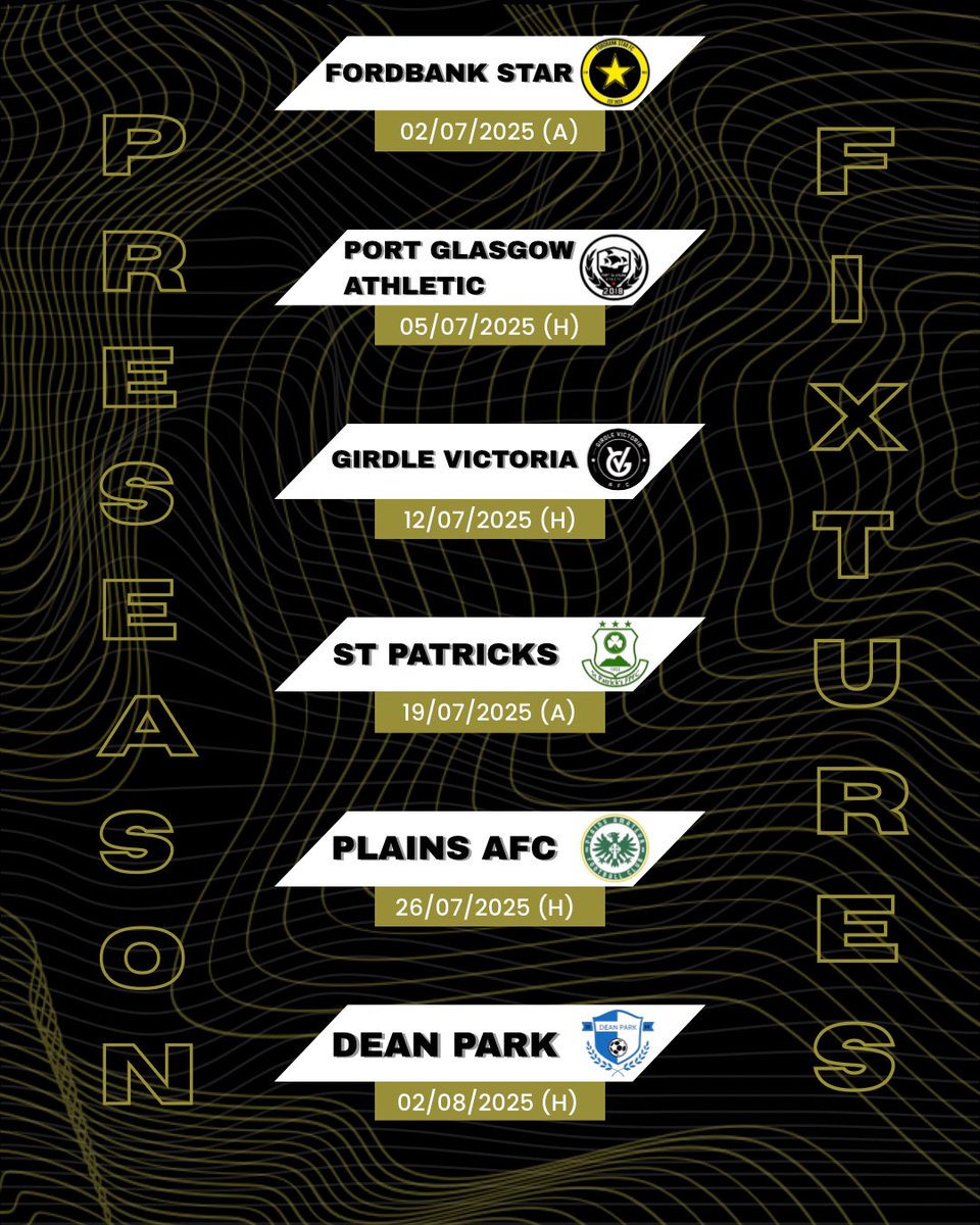 Roselle Rovers (@rosellerovers) on Twitter photo PRE-SEASON
02/07 - <a href="/fordbank_star/">Fordbank Star</a>
05/07 - <a href="/PortAthletic/">Port Glasgow Athletic</a>
12/07 - <a href="/GirdleVicsAFC/">Girdle Vics AFC</a>
19/07 - <a href="/StPats_FPs/">St Patrick's FP AFC</a>
26/07 - <a href="/AfcPlains/">Plains AFC</a>
02/08 - <a href="/DeanParkFc1/">Dean Park FC</a>
#RRTW #COYW PRE-SEASON
02/07 - <a href="/fordbank_star/">Fordbank Star</a>
05/07 - <a href="/PortAthletic/">Port Glasgow Athletic</a>
12/07 - <a href="/GirdleVicsAFC/">Girdle Vics AFC</a>
19/07 - <a href="/StPats_FPs/">St Patrick's FP AFC</a>
26/07 - <a href="/AfcPlains/">Plains AFC</a>
02/08 - <a href="/DeanParkFc1/">Dean Park FC</a>
#RRTW #COYW