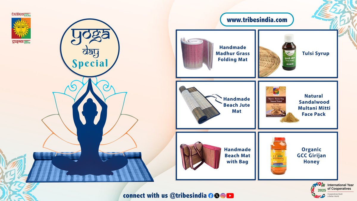 tribesindia's tweet photo. This #YogaDay, go beyond the mat
* Tribal-crafted wellness
* Handwoven mats
Available now at @tribesindia stores
Balance your body. Empower a community.
#Vocal4Local #BuyTribal #TribesIndia #SoulfulPractice #SupportTribalArtisans https://t.co/tdMviXN3DT