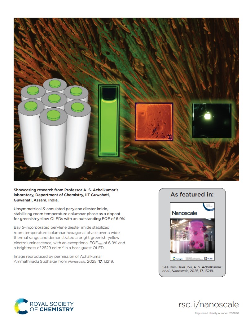 Nanoscale journal family (@nanoscale_rsc) on Twitter photo S-annulated perylene diester imide, exhibiting room temperature columnar phase, when used in a host-guest OLED showed a bright greenish-yellow electroluminescence (EQEmax of 6.9%, brightness of 2,529 cd/m²) <a href="/achalkumar78/">Achalkumar</a> <a href="/IITGuwahati/">IIT Guwahati</a>
Read more below 👇:
doi.org/10.1039/D5NR00… S-annulated perylene diester imide, exhibiting room temperature columnar phase, when used in a host-guest OLED showed a bright greenish-yellow electroluminescence (EQEmax of 6.9%, brightness of 2,529 cd/m²) <a href="/achalkumar78/">Achalkumar</a> <a href="/IITGuwahati/">IIT Guwahati</a>
Read more below 👇:
doi.org/10.1039/D5NR00…