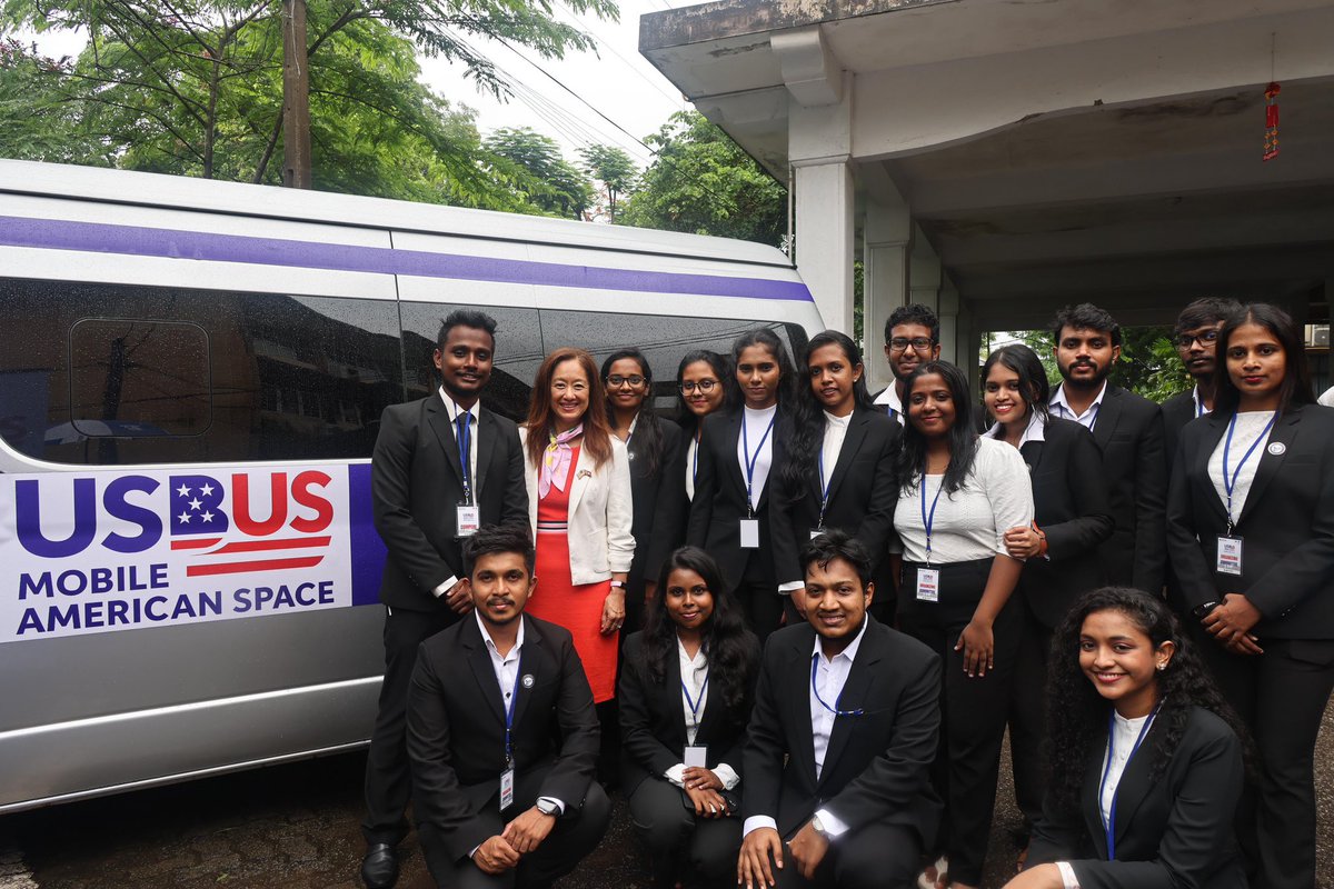 SriLankaTweet's tweet photo. The USBus is on the road 🚐🇺🇸
The U.S. Embassy launched the USBus today at the University of Kelaniya, Sri Lanka’s first Mobile American Space.
Part of the #America250 campaign, the USBus will bring skills, innovation & opportunity to youth across the island.
🇺🇸🇱🇰
#USBus
The U.S. Embassy in Sri Lanka officially launched the USBus, a Mobile American Space initiative, at the University of Kelaniya today. This innovative outreach program aims to bring knowledge, opportunity, and inspiration directly to youth across the country, especially those in regions beyond the major urban centers.
The launch event was graced by Vice Chancellor Senior Professor Nilanthi de Silva, Chairman of the University Grants Commission Senior Professor Kapila Seneviratne, Dr. Vinya Ariyaratne, Prof. Rohan Samarajiva, representatives of Sarvodaya Fusion, university faculty, and students.
The USBus marks a significant step in the Embassy’s celebration of the 250th anniversary of American independence, known as America250. It embodies the theme “Bringing Opportunity to You” by delivering high-impact educational and cultural programming to campuses and community hubs throughout Sri Lanka.
“This is more than just a vehicle—it’s a mobile engine of possibility,” said the Julie Chung US Ambassador. “We’re proud to begin this journey at the University of Kelaniya, known for academic excellence and visionary leadership.”
Over the next 18 months, the USBus will travel to institutions across the island, including the University of Colombo, Moratuwa, NSBM, SLIIT, Peradeniya, and many more, covering every province by the end of 2026.
Programming includes:
•STEM for Youth sessions led by Fulbright researcher Olivia Mitchell
•American English courses by English Language Fellows Judith and Kevin
•Entrepreneurship Bootcamps
•EducationUSA advising sessions
In addition to workshops, students can engage with virtual reality exhibits, 3D printing demos, interactive photo booths, and more at the USBus booth.
The initiative is implemented in collaboration with Sarvodaya Fusion, ensuring grassroots reach and community impact.
The USBus complements the U.S. Embassy’s five permanent American Spaces across Sri Lanka and is a testament to its continued commitment to youth empowerment, innovation, and mutual understanding.