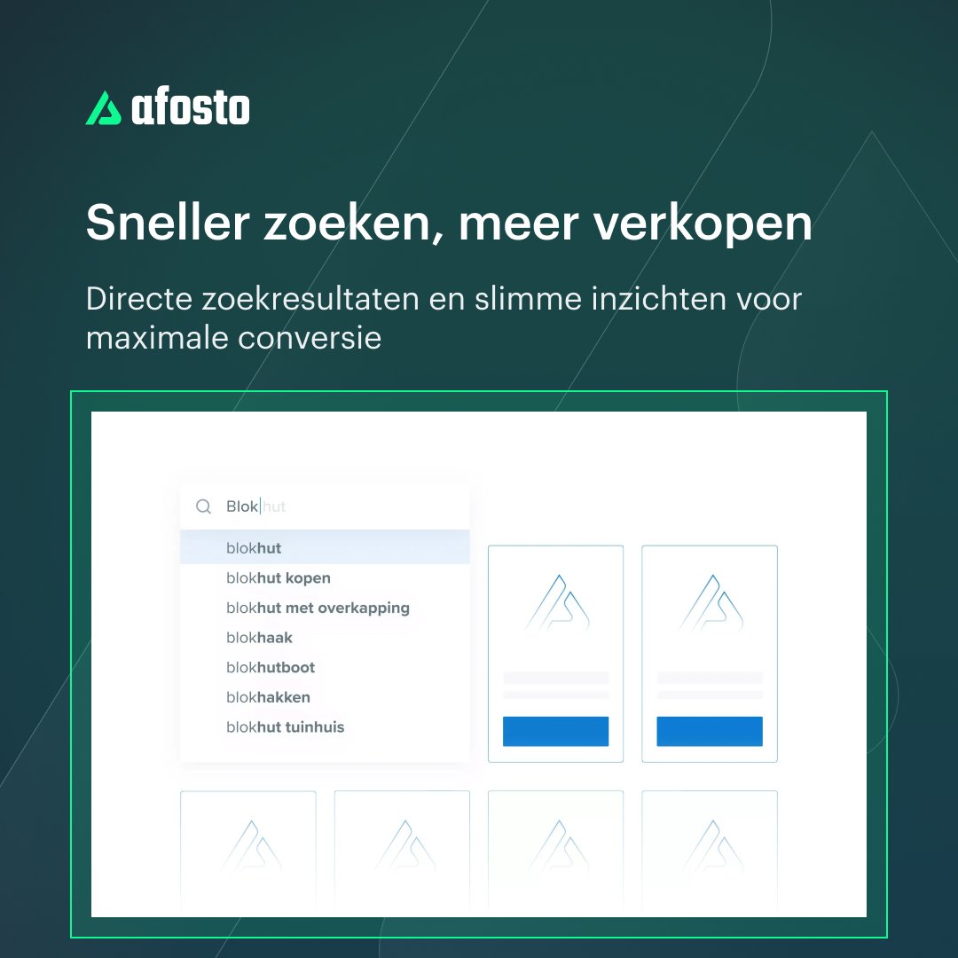 Afosto's tweet image. Hoeveel omzet loop jij mis door een trage zoekfunctie?

Afosto Instant Search geeft realtime resultaten, slimme suggesties en inzichten via zoekanalytics. Supersnel en schaalbaar.

Meer conversie? Kijk op afosto.com

#ecommerce #instantsearch #afosto